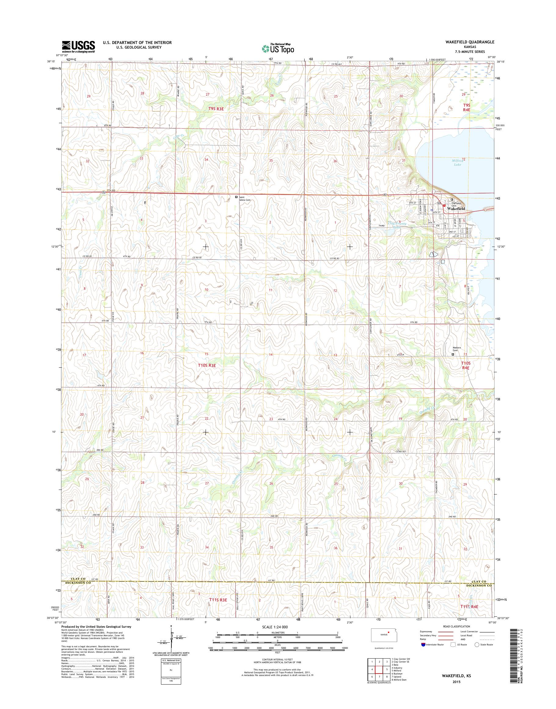 MyTopo Wakefield, Kansas USGS Quad Topo Map