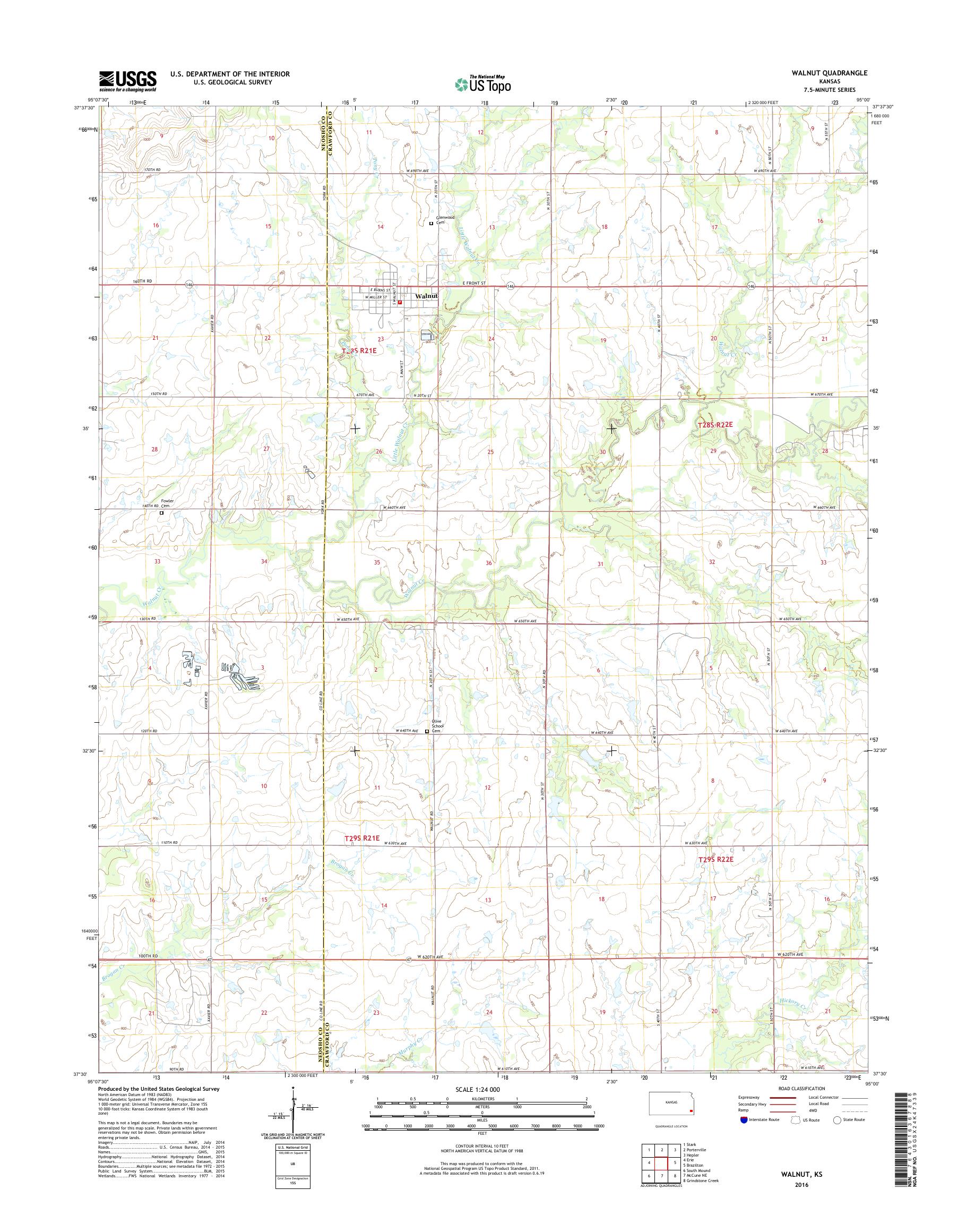 MyTopo Walnut, Kansas USGS Quad Topo Map