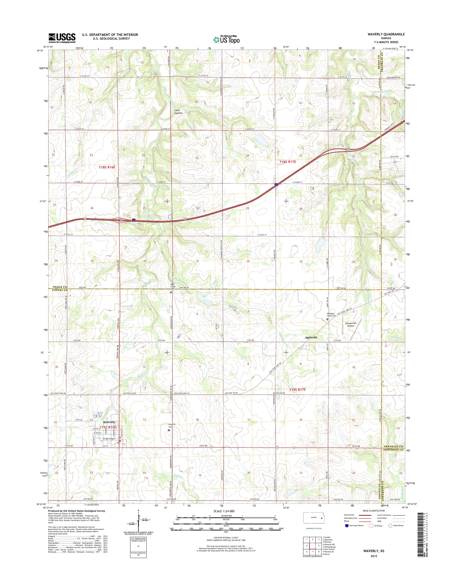 MyTopo Waverly, Kansas USGS Quad Topo Map