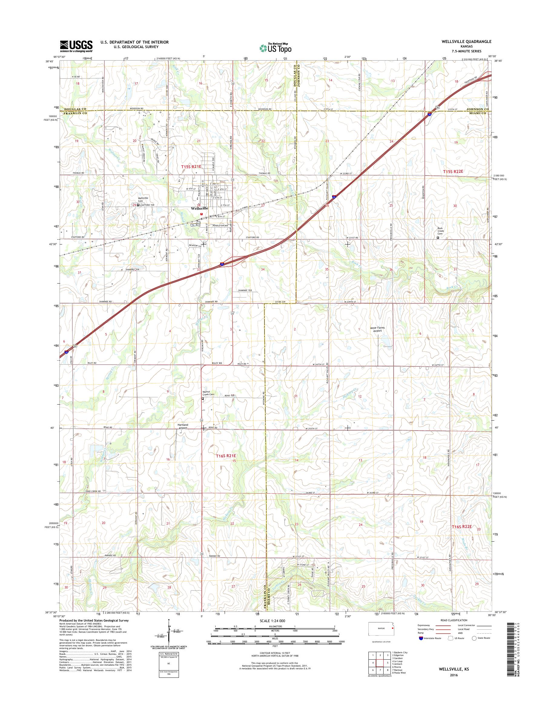MyTopo Wellsville, Kansas USGS Quad Topo Map