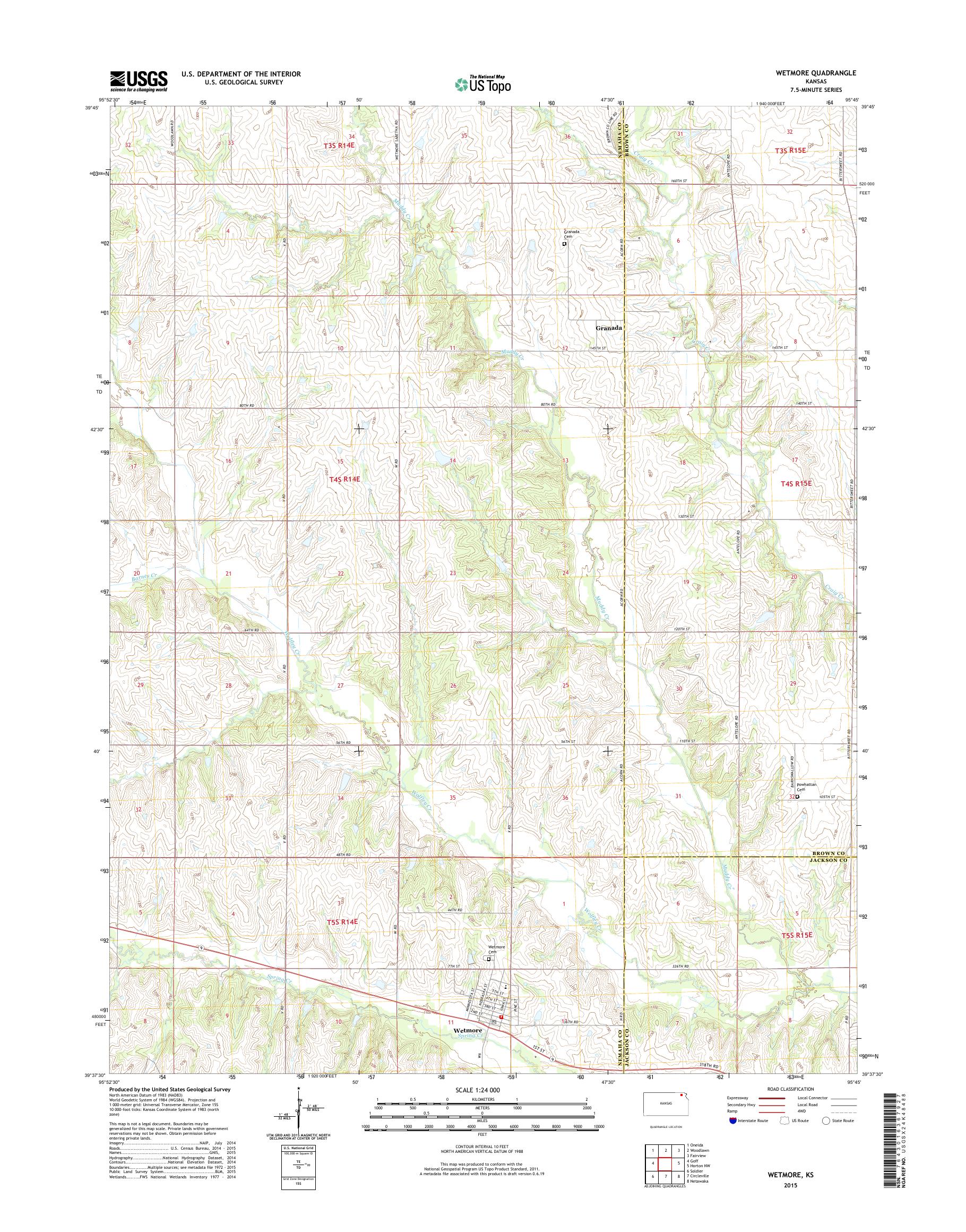 MyTopo Wetmore, Kansas USGS Quad Topo Map