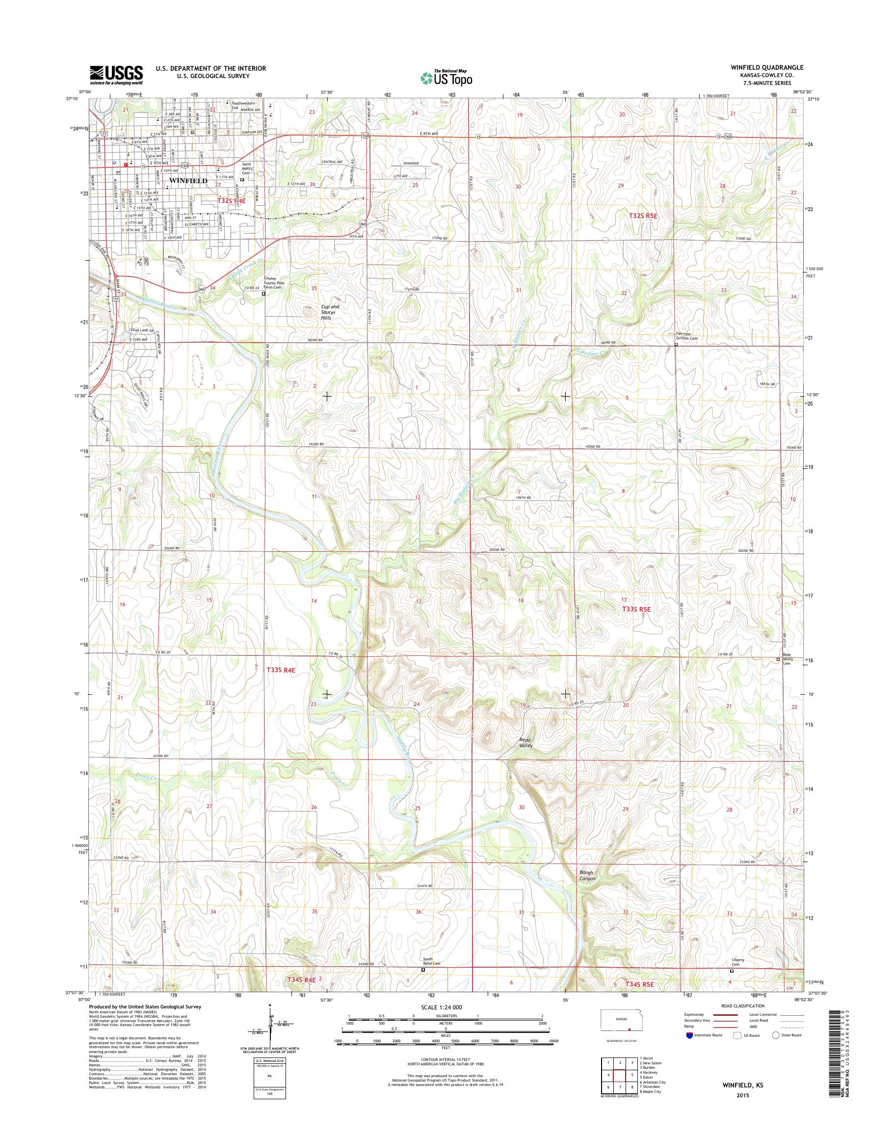 MyTopo Winfield, Kansas USGS Quad Topo Map