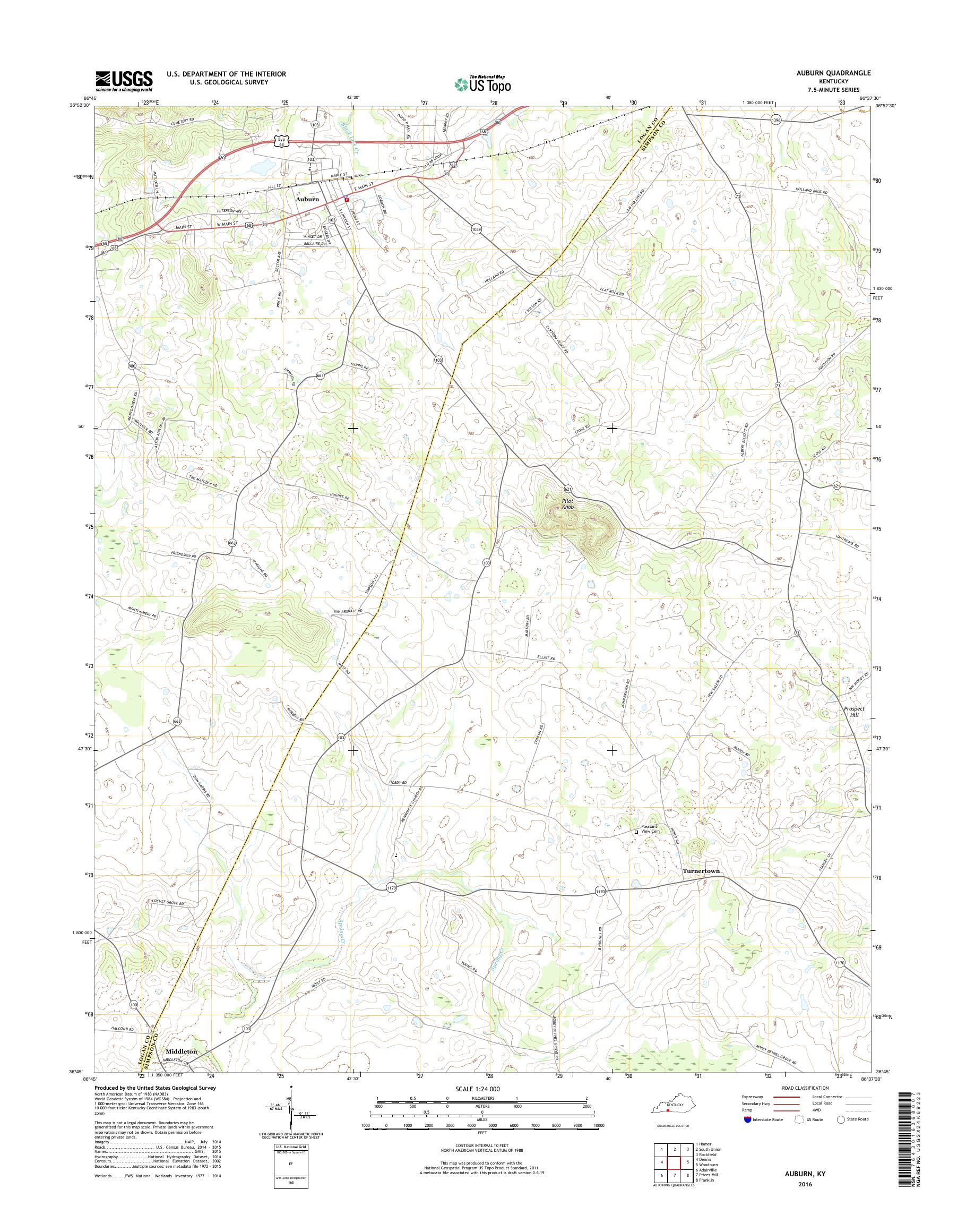 MyTopo Auburn, Kentucky USGS Quad Topo Map