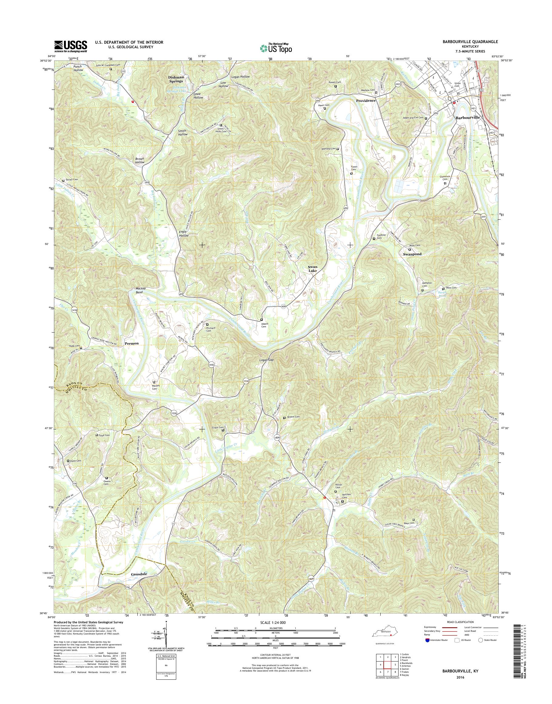 MyTopo Barbourville, Kentucky USGS Quad Topo Map