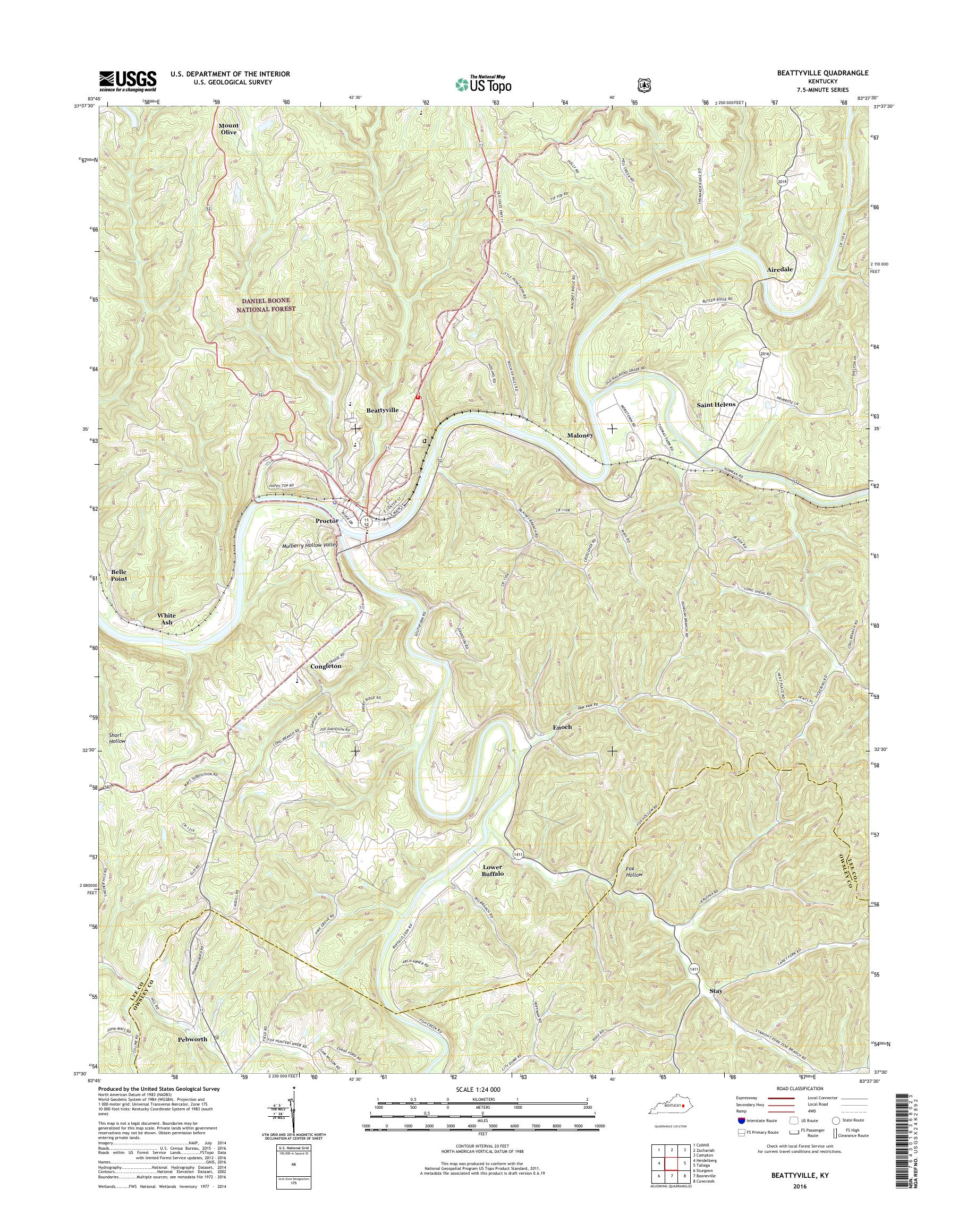 MyTopo Beattyville, Kentucky USGS Quad Topo Map