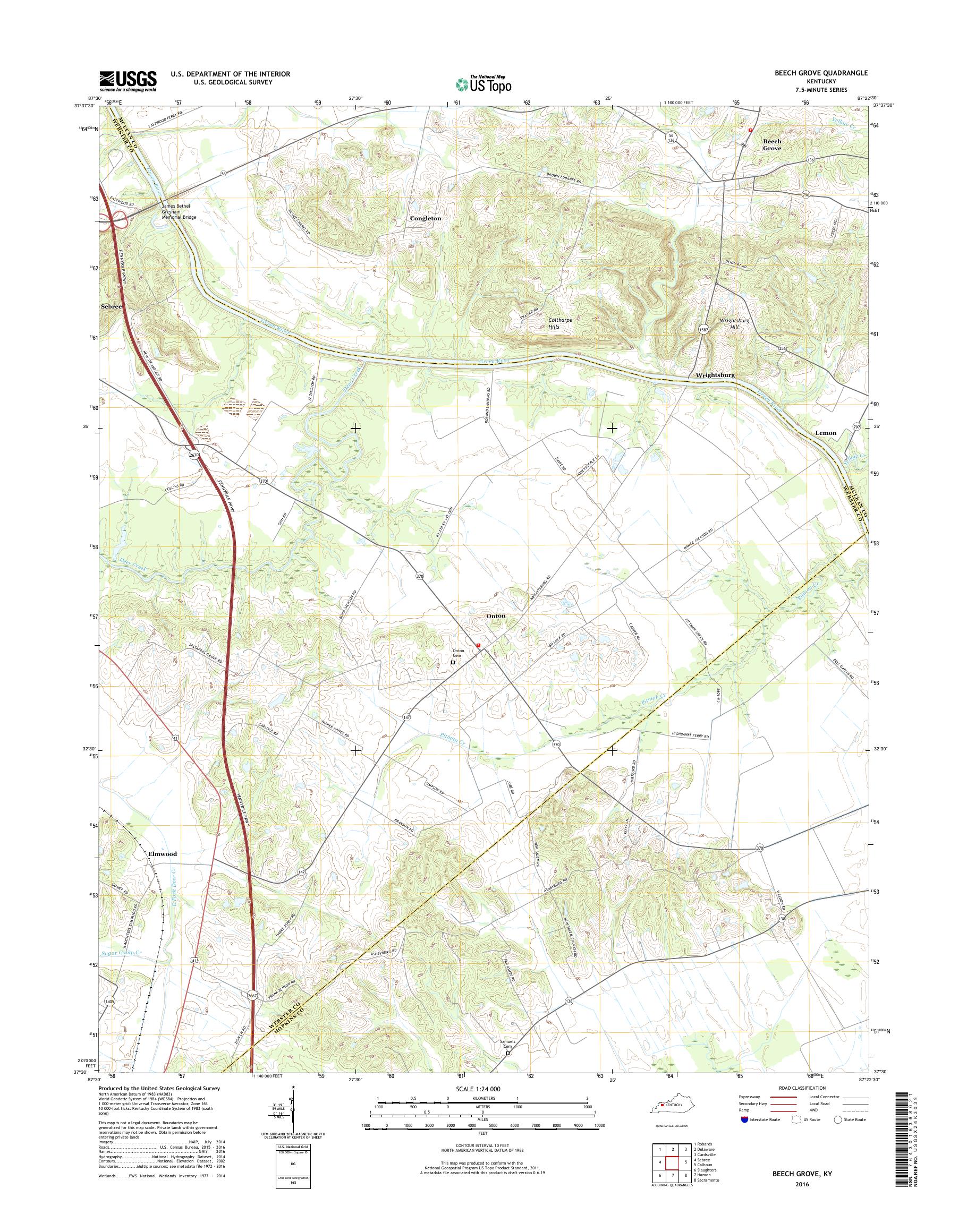 MyTopo Beech Grove, Kentucky USGS Quad Topo Map
