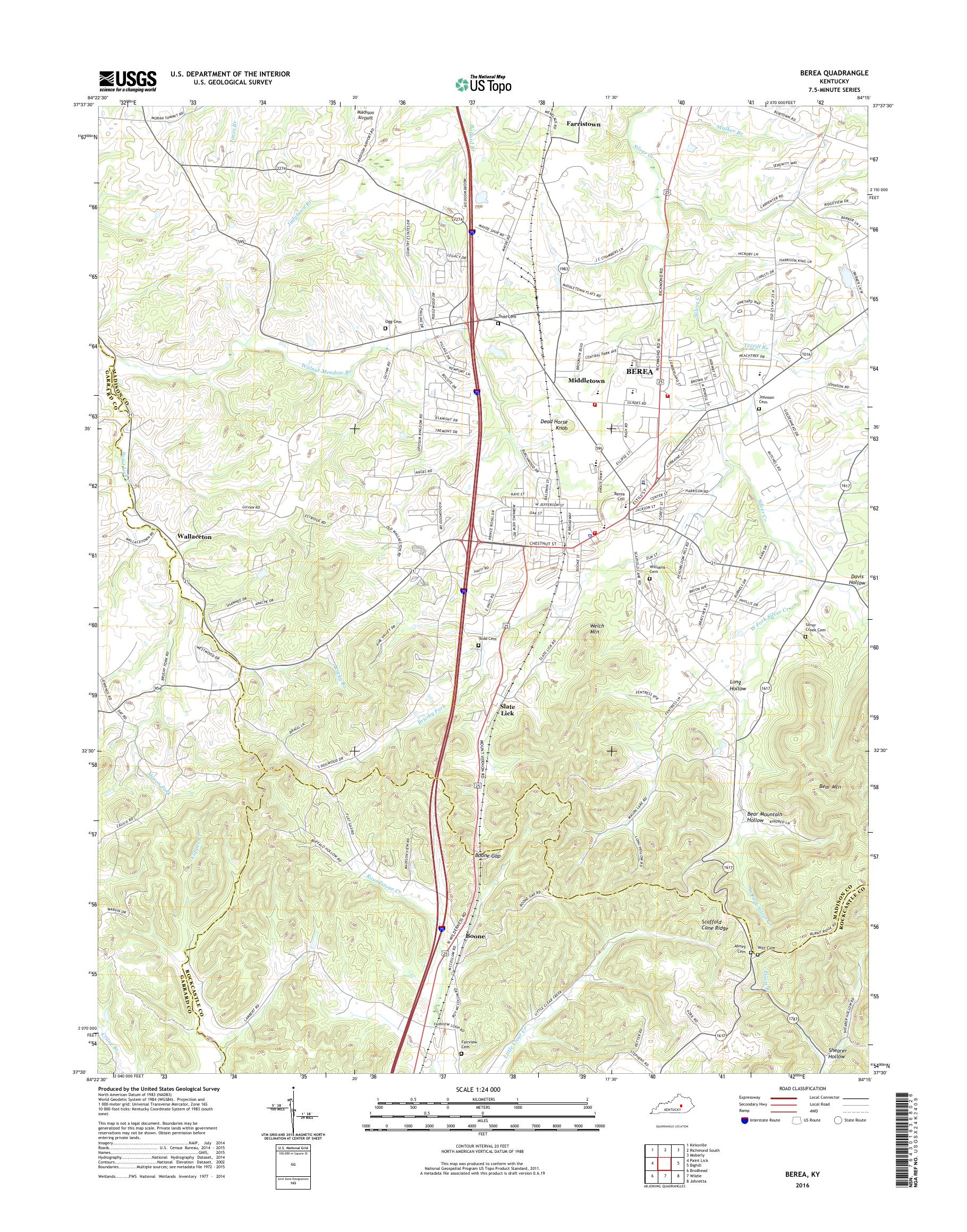 MyTopo Berea, Kentucky USGS Quad Topo Map