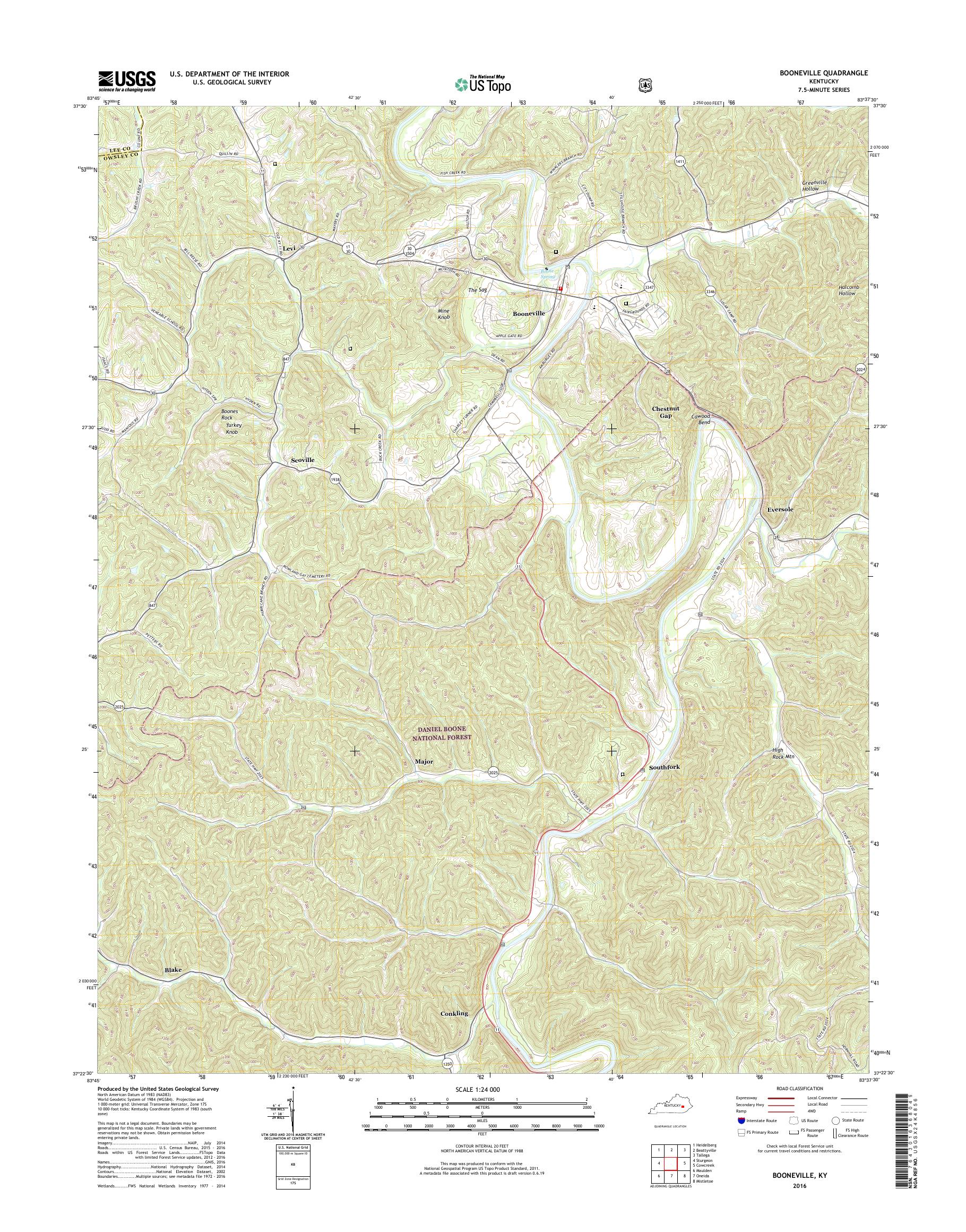 MyTopo Booneville, Kentucky USGS Quad Topo Map