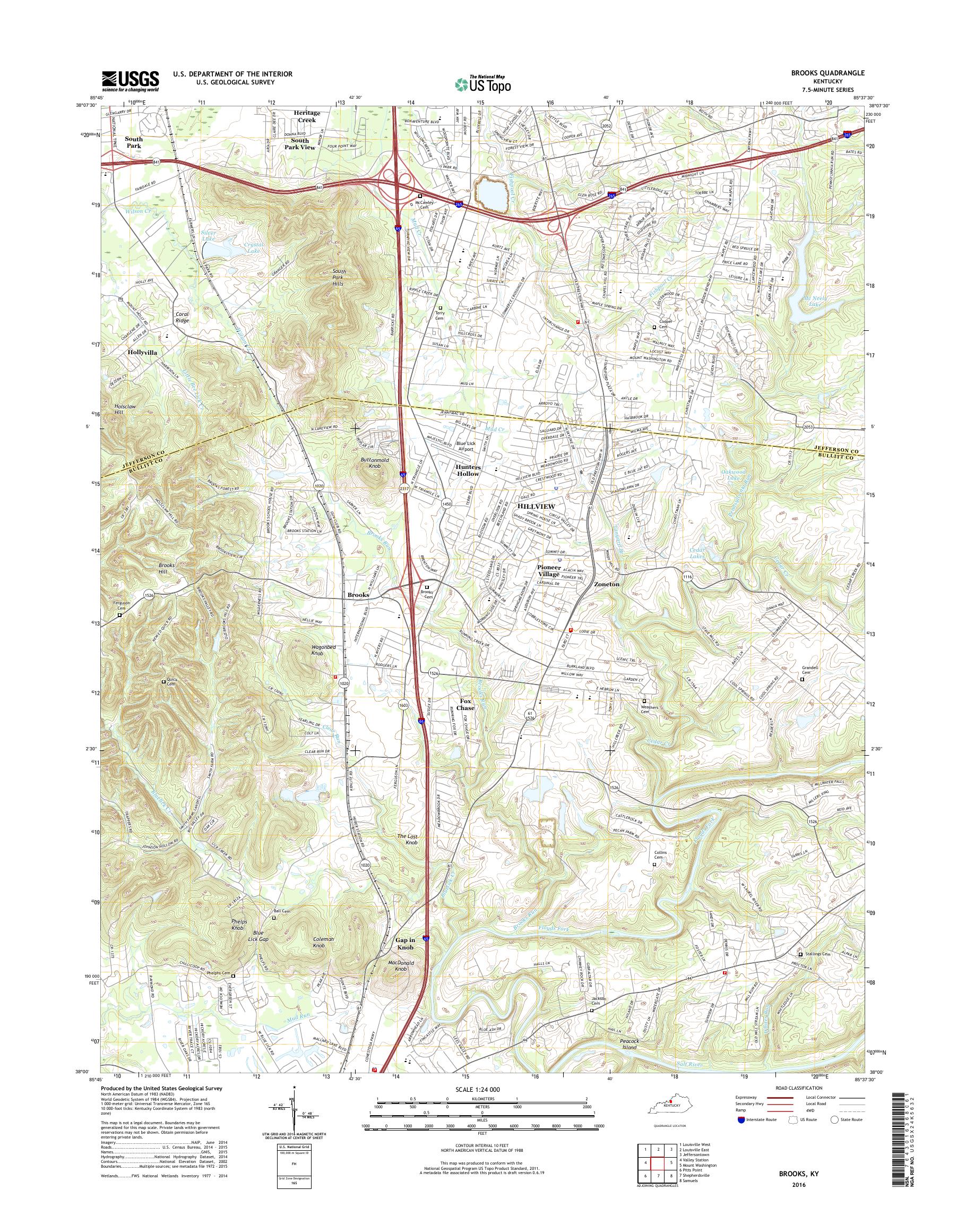 MyTopo Brooks, Kentucky USGS Quad Topo Map
