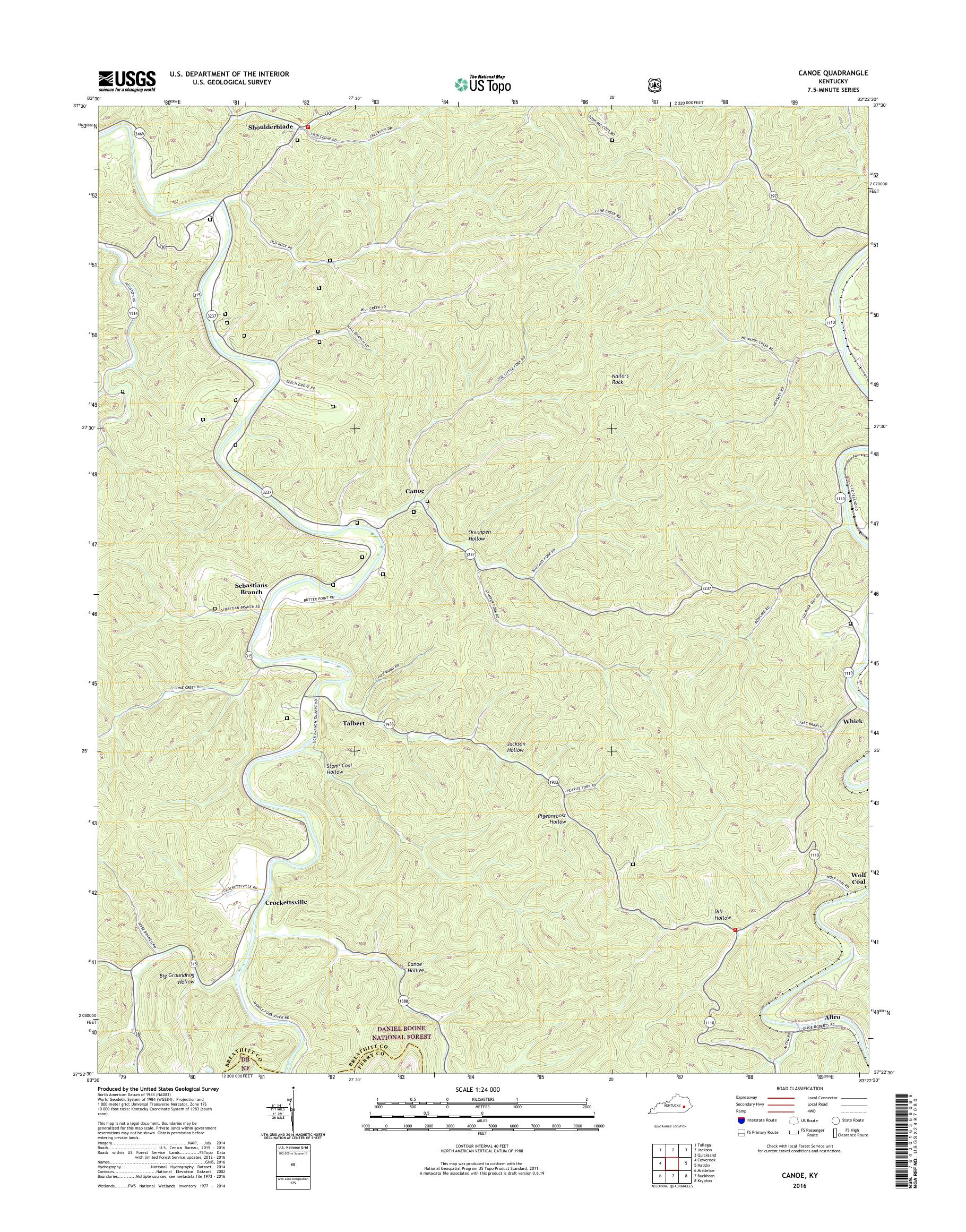 MyTopo Canoe, Kentucky USGS Quad Topo Map