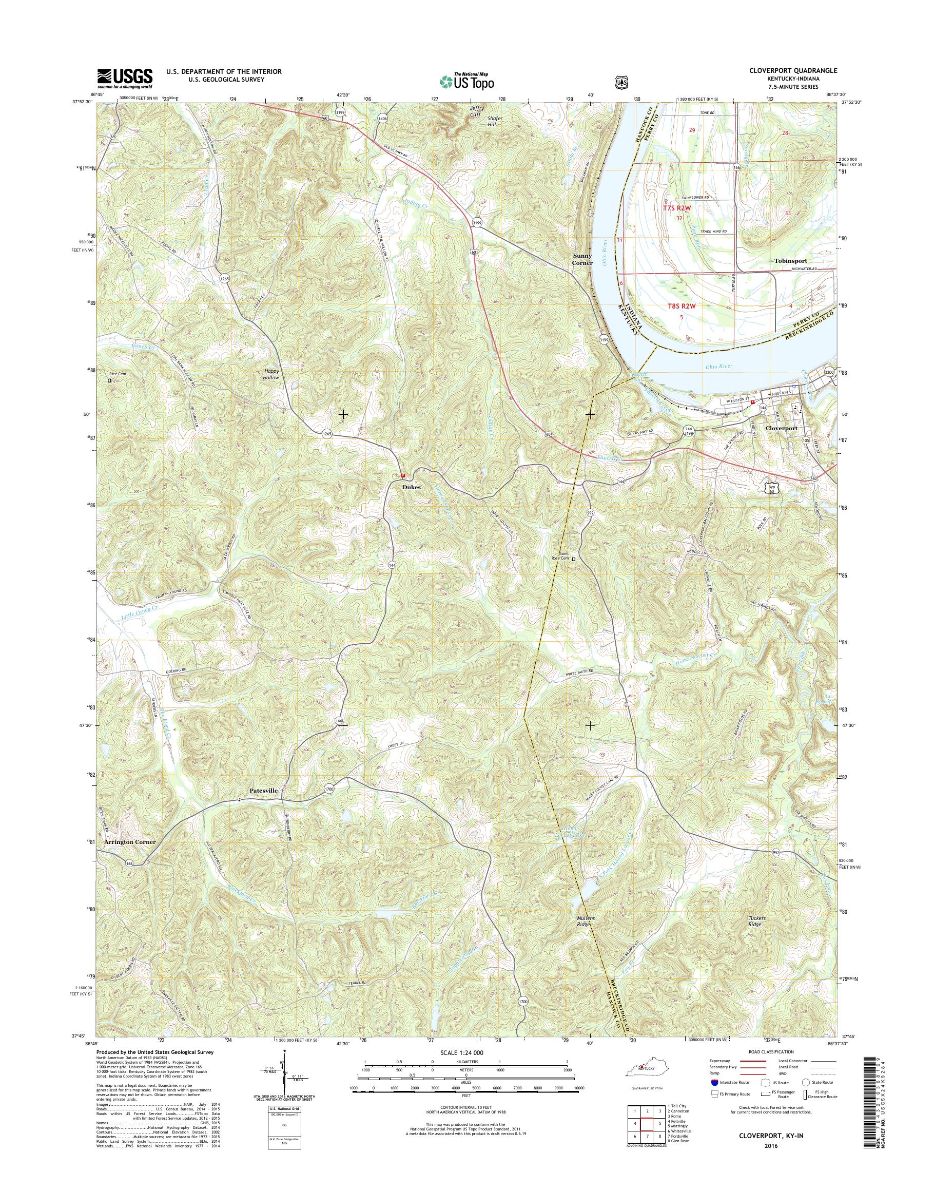 MyTopo Cloverport, Kentucky USGS Quad Topo Map