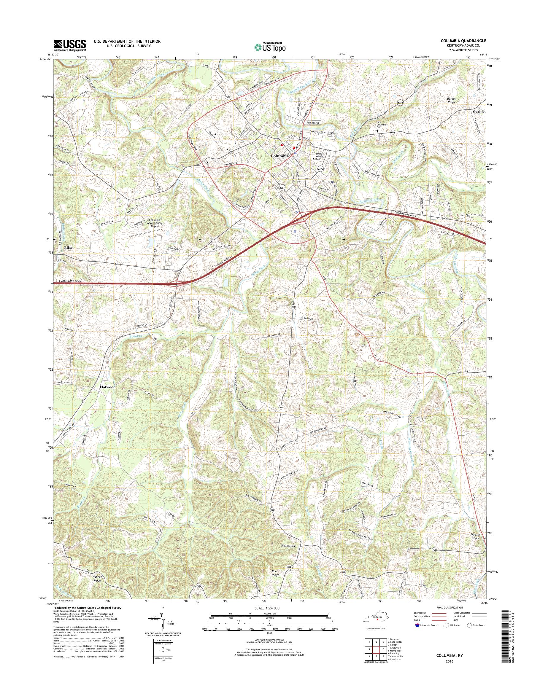 MyTopo Columbia, Kentucky USGS Quad Topo Map