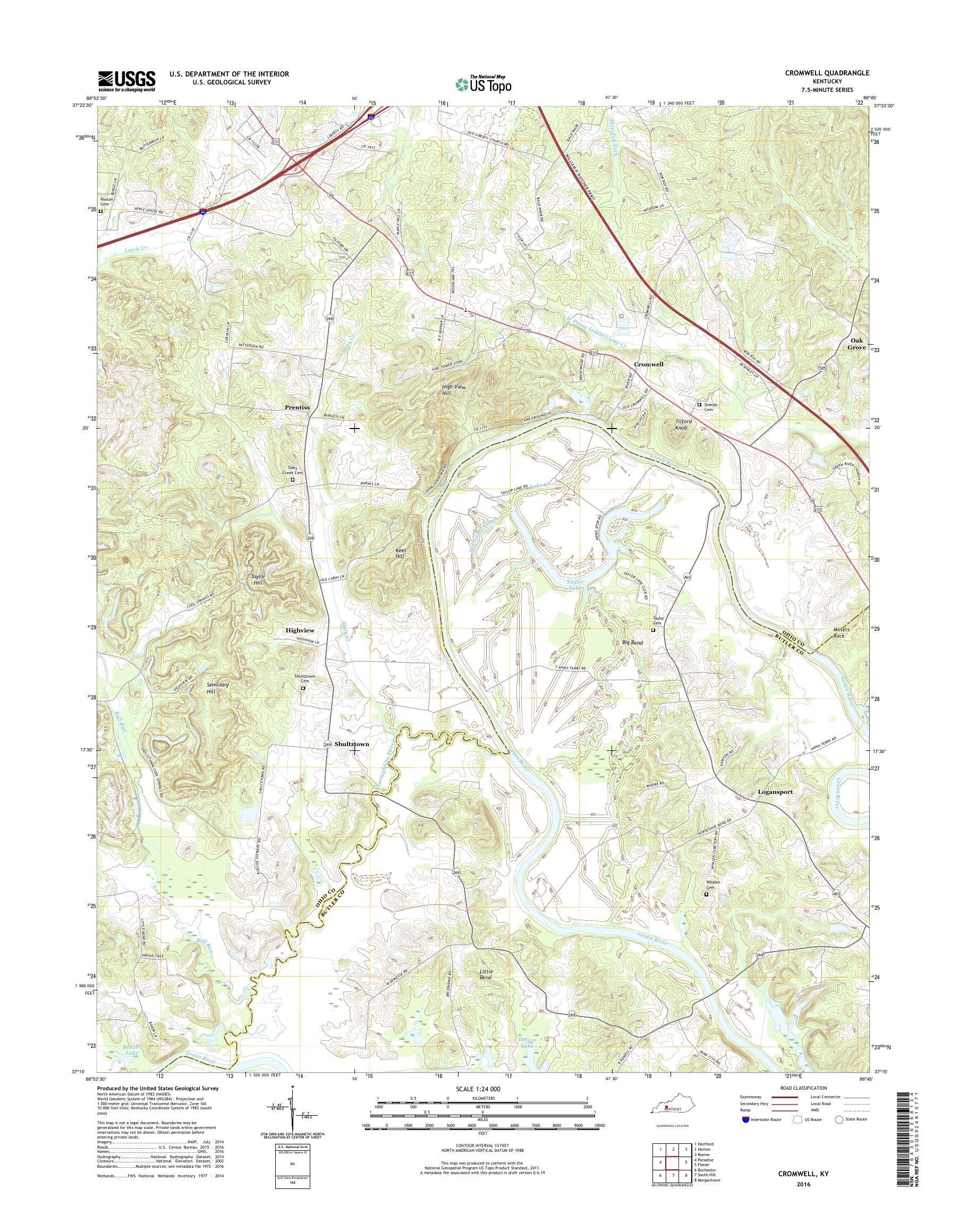 MyTopo Cromwell, Kentucky USGS Quad Topo Map