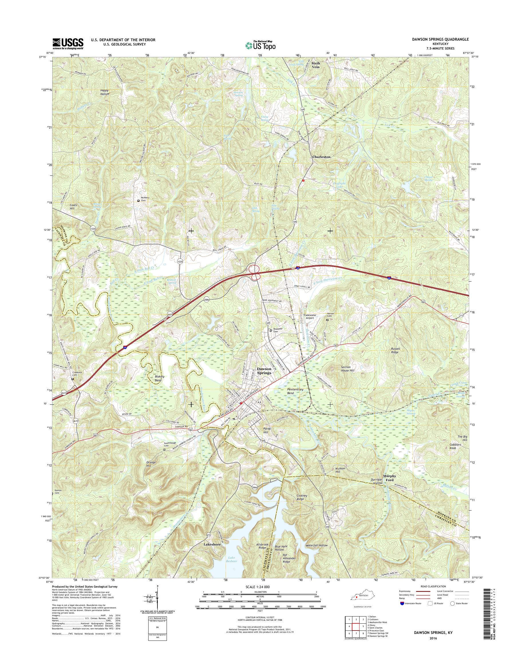 MyTopo Dawson Springs, Kentucky USGS Quad Topo Map