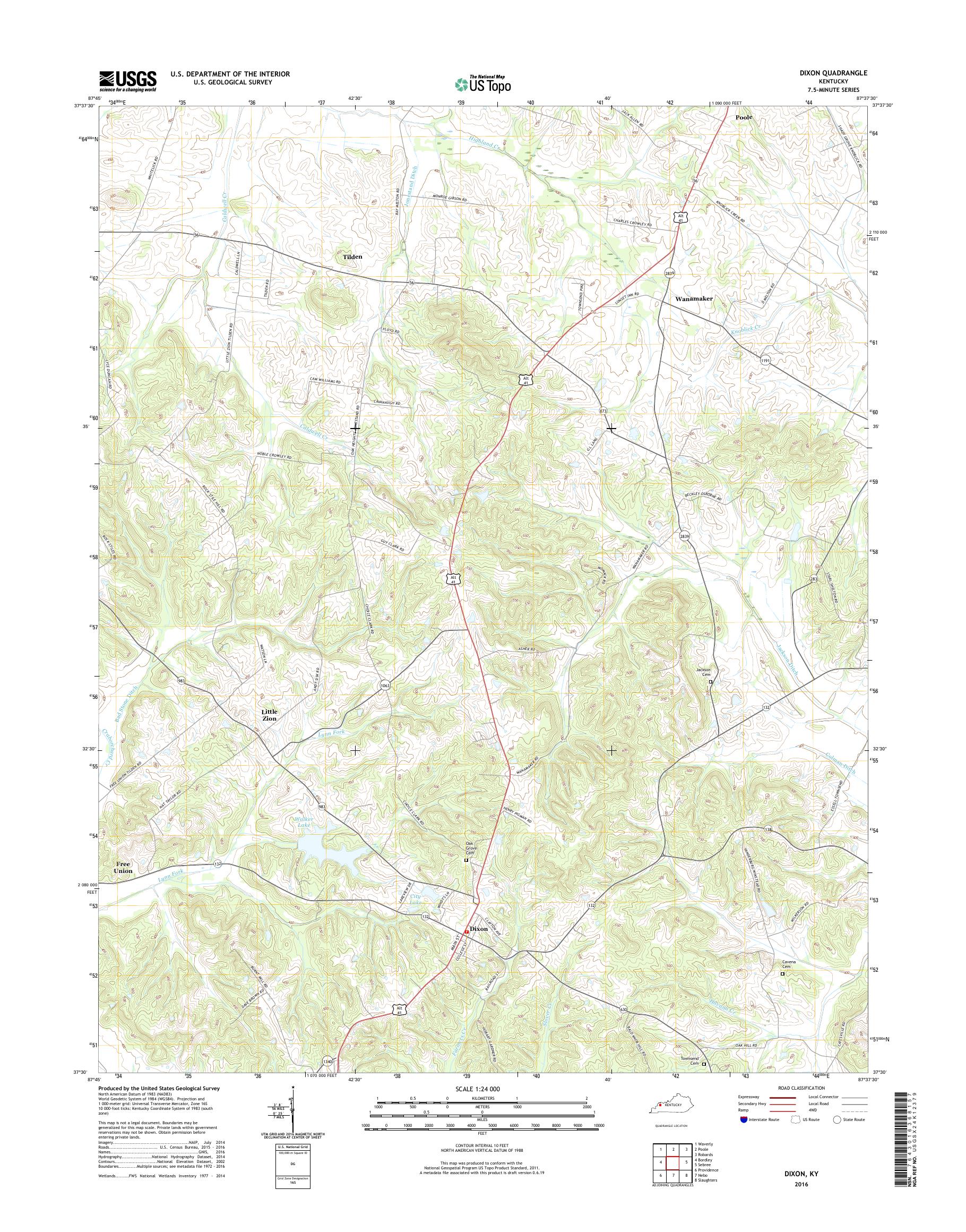 MyTopo Dixon, Kentucky USGS Quad Topo Map