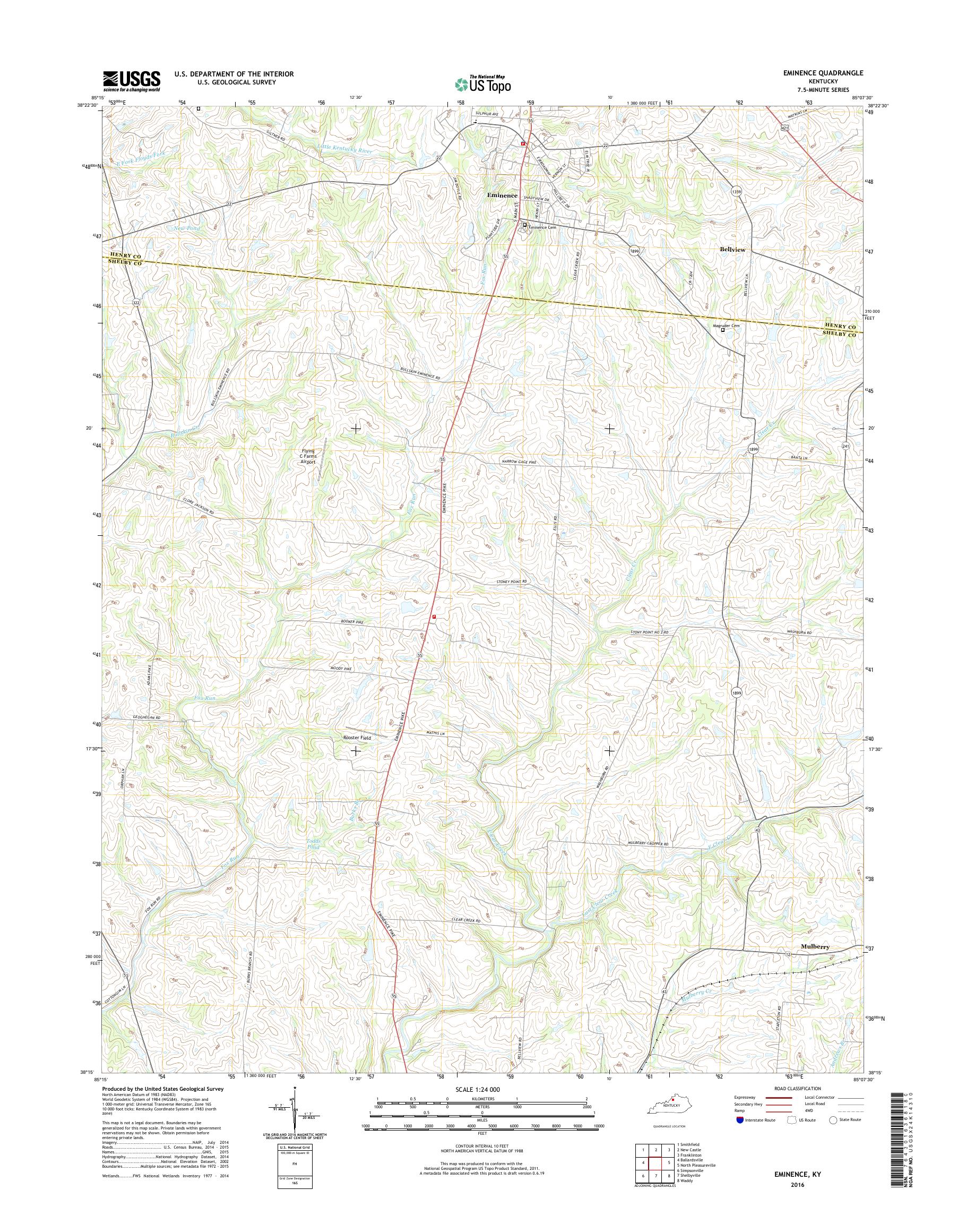MyTopo Eminence, Kentucky USGS Quad Topo Map