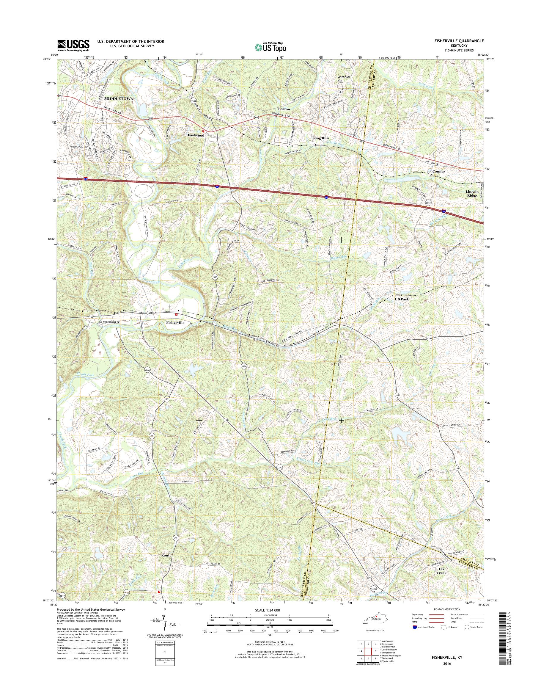 MyTopo Fisherville, Kentucky USGS Quad Topo Map