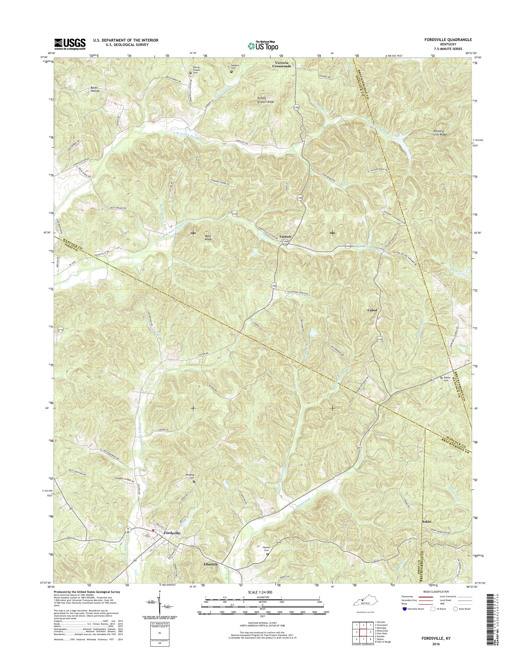 MyTopo Fordsville, Kentucky USGS Quad Topo Map