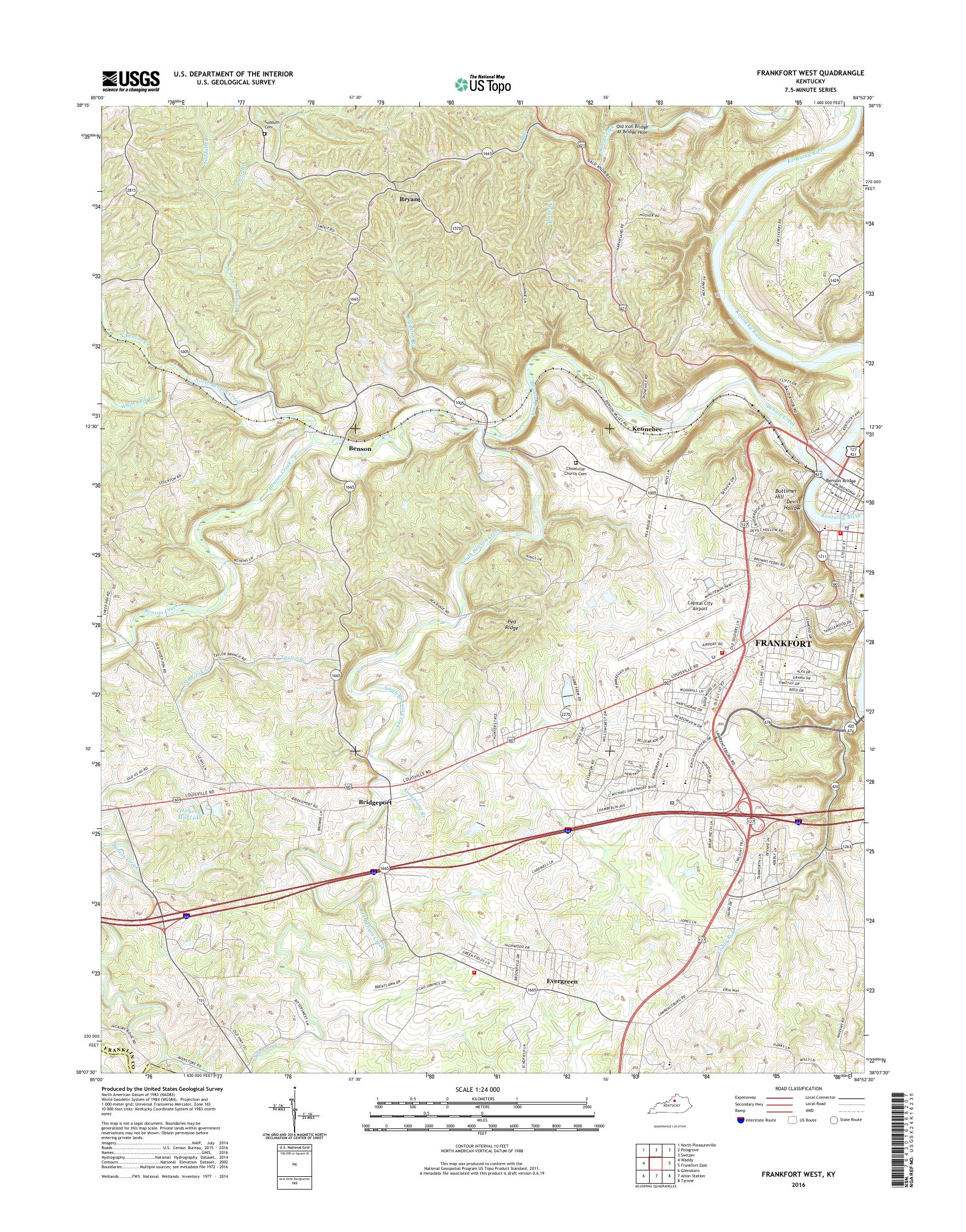 MyTopo Frankfort West, Kentucky USGS Quad Topo Map