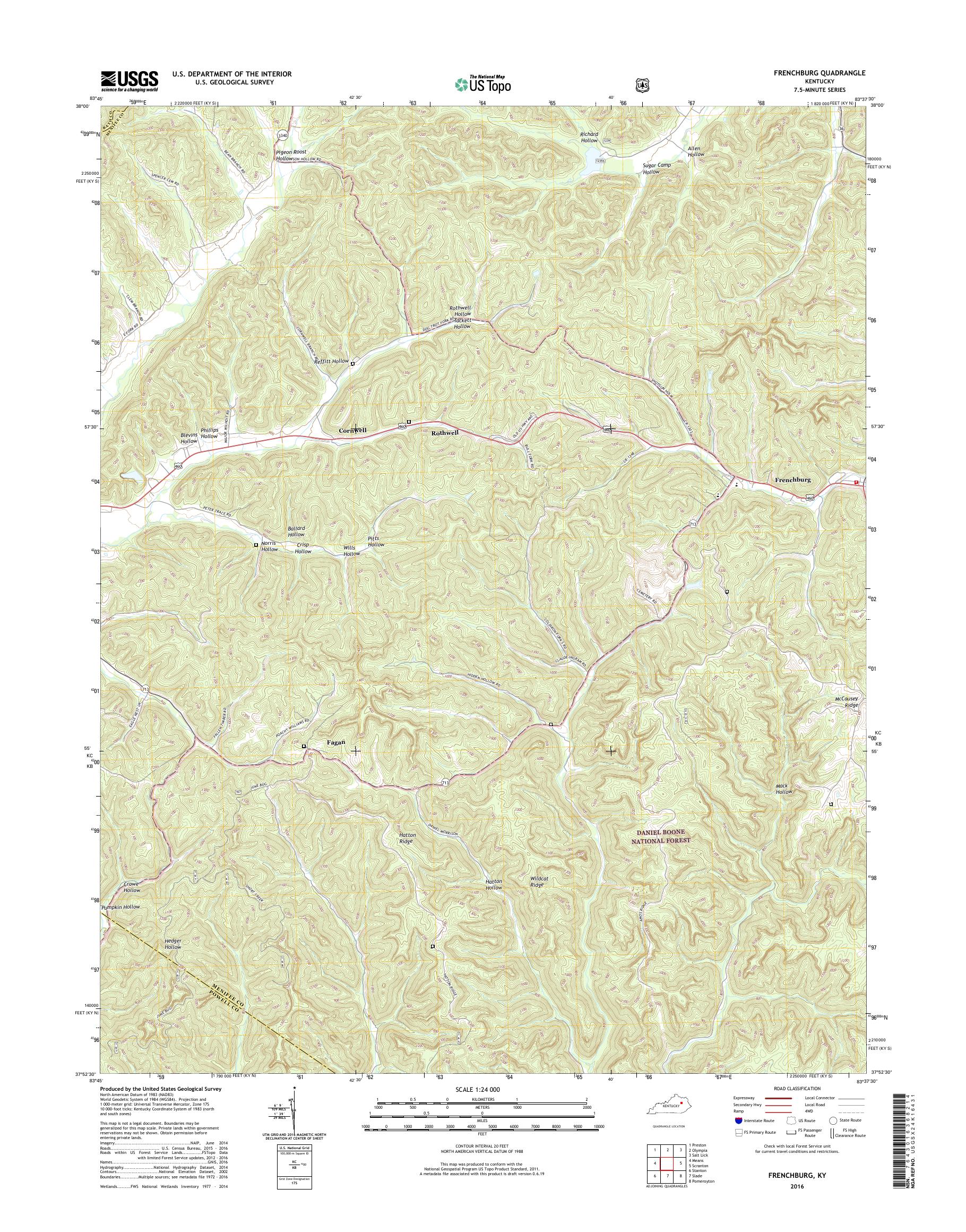 MyTopo Frenchburg, Kentucky USGS Quad Topo Map