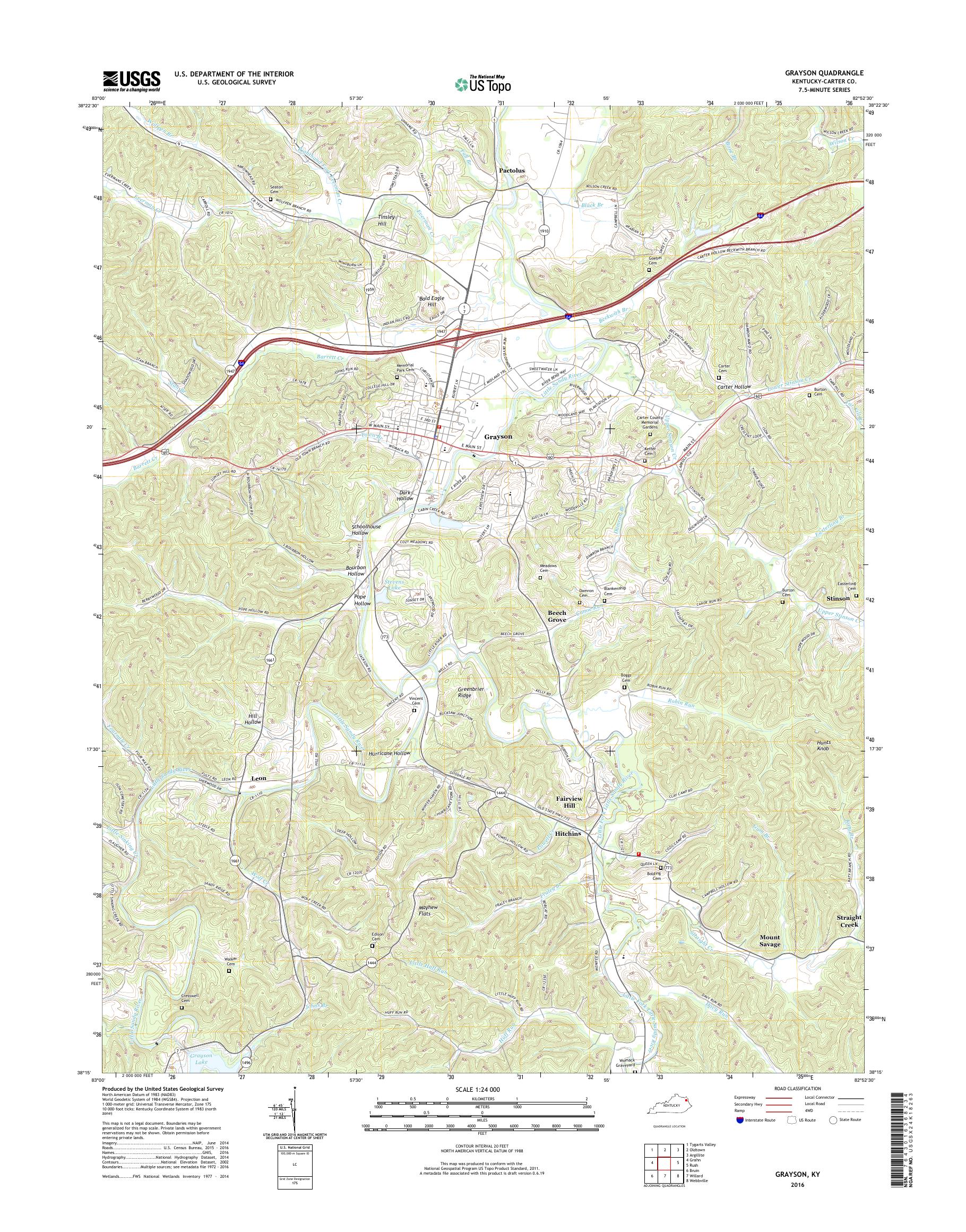 MyTopo Grayson, Kentucky USGS Quad Topo Map