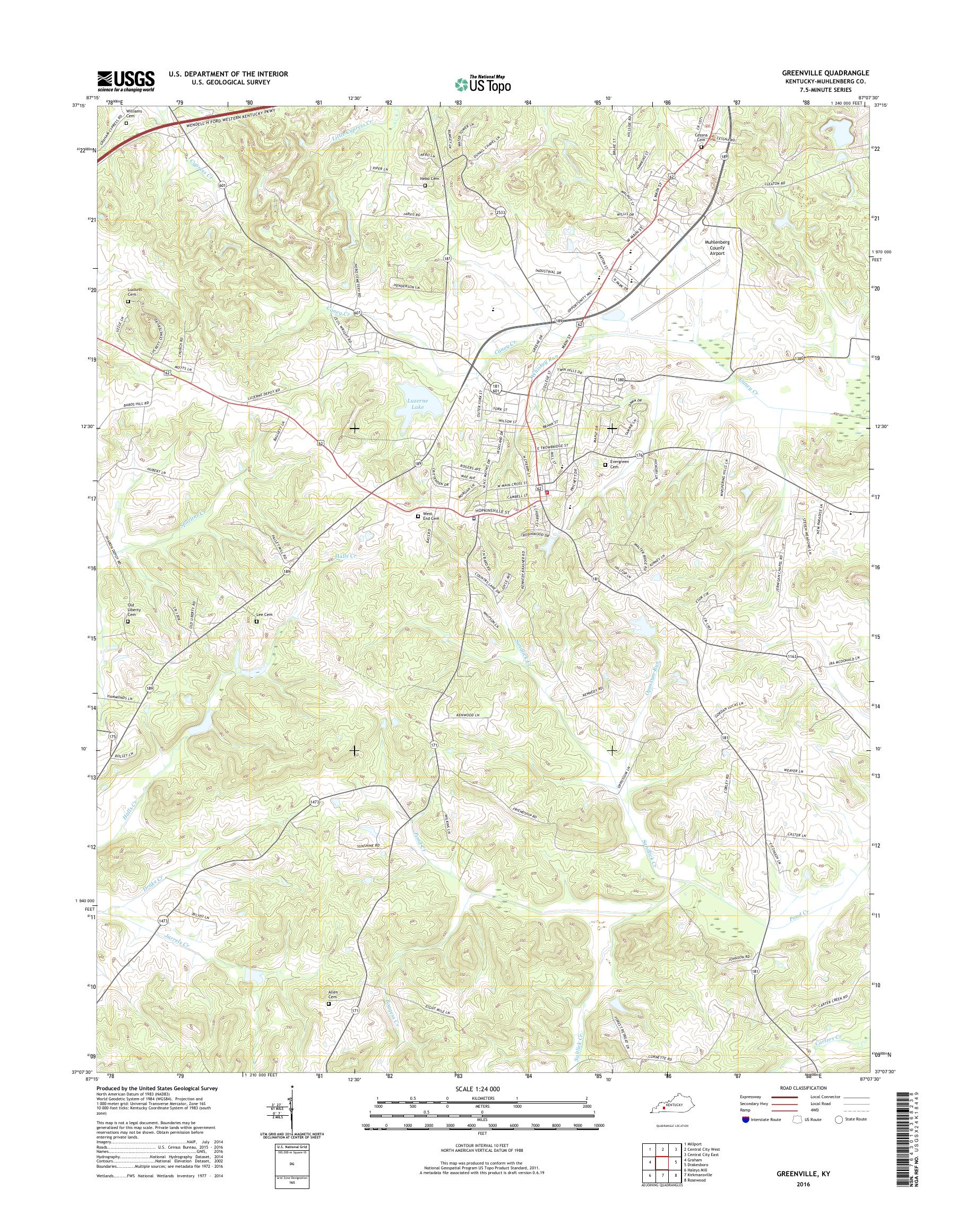 MyTopo Greenville, Kentucky USGS Quad Topo Map