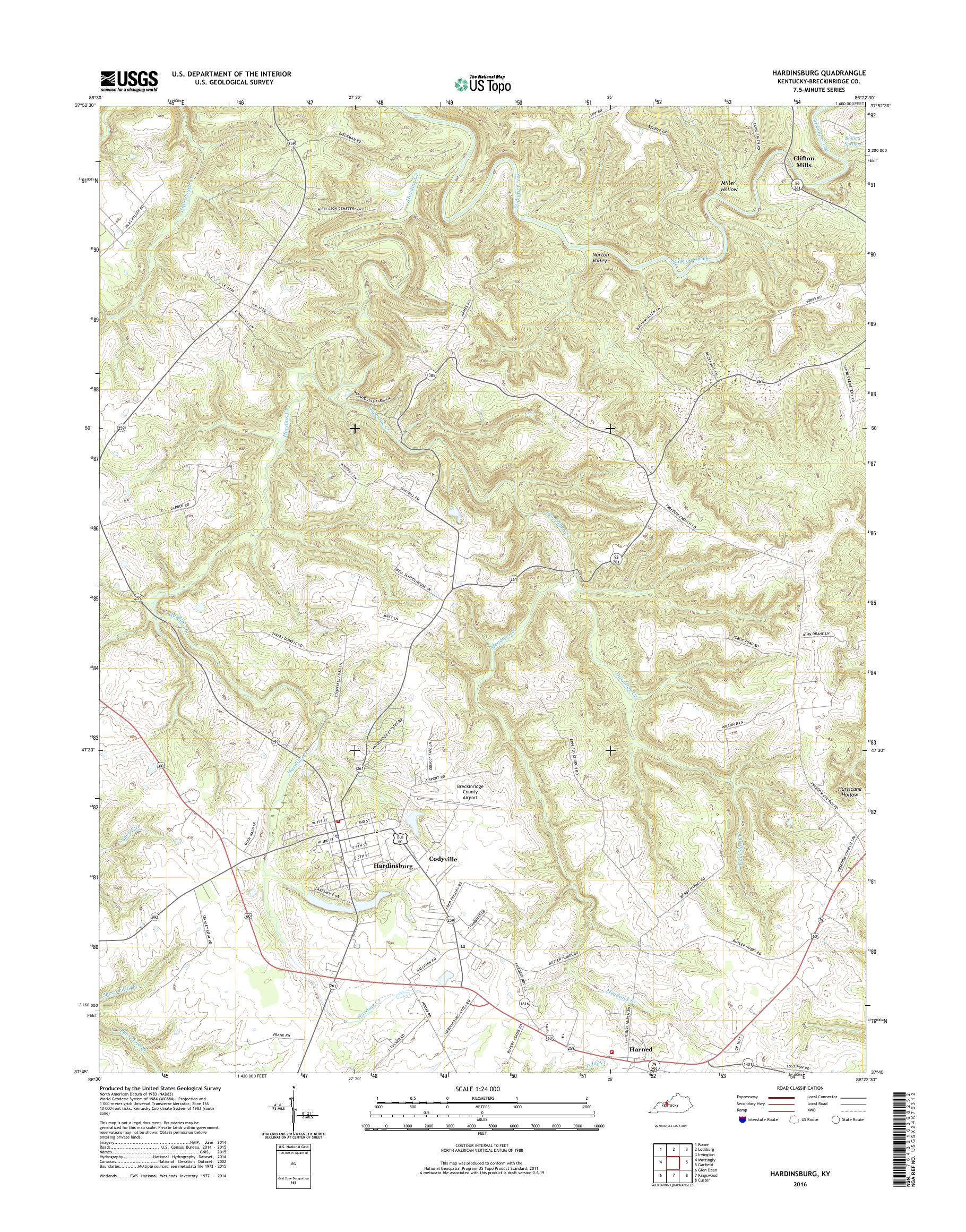 MyTopo Hardinsburg, Kentucky USGS Quad Topo Map