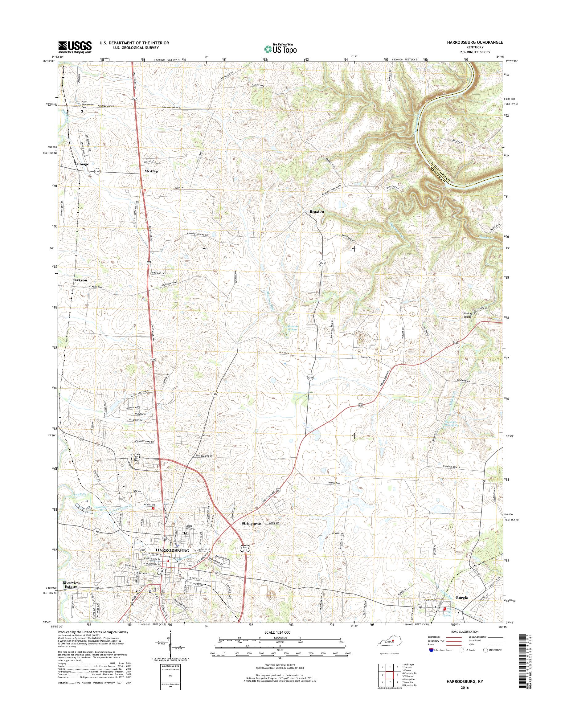 MyTopo Harrodsburg, Kentucky USGS Quad Topo Map