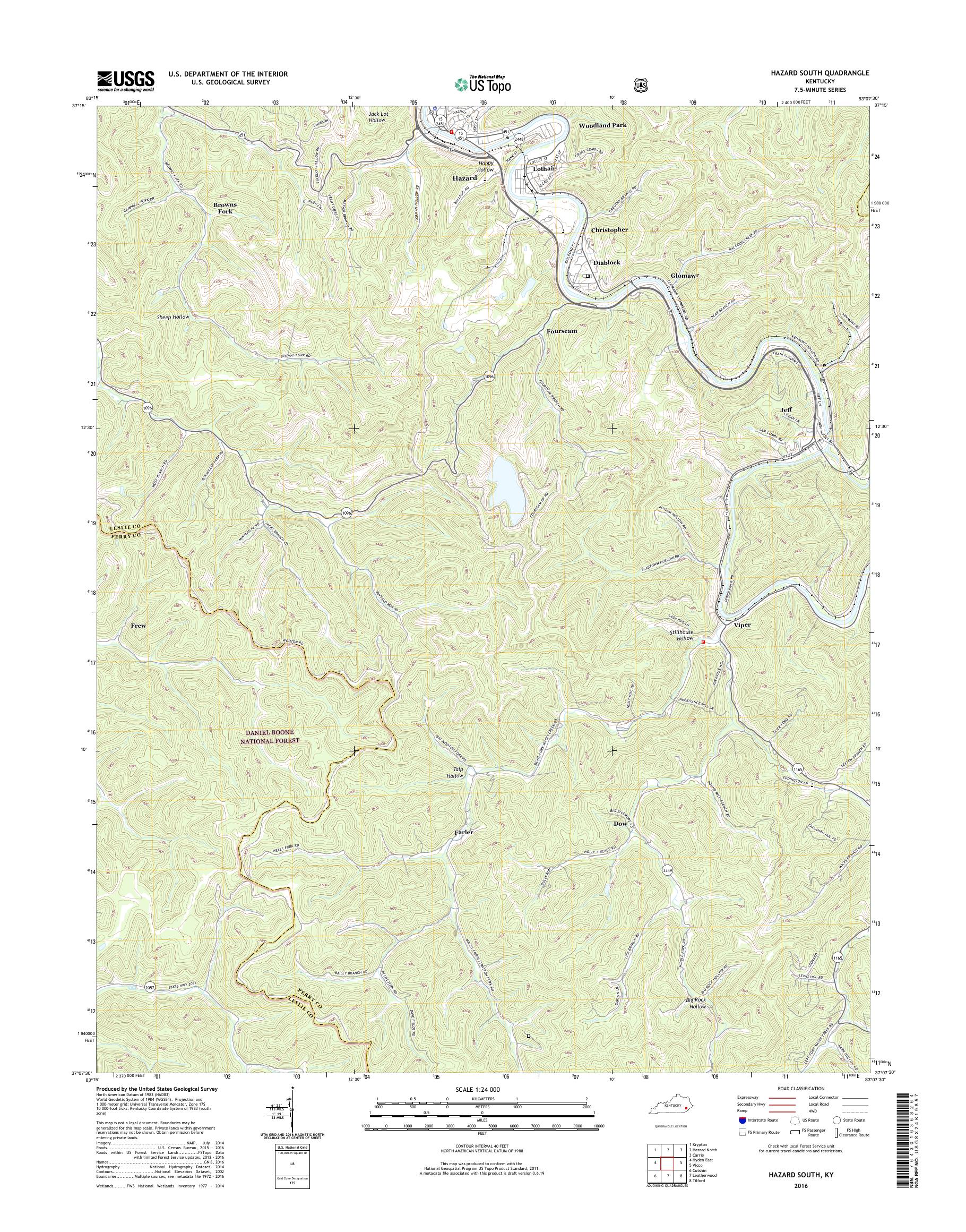 MyTopo Hazard South, Kentucky USGS Quad Topo Map