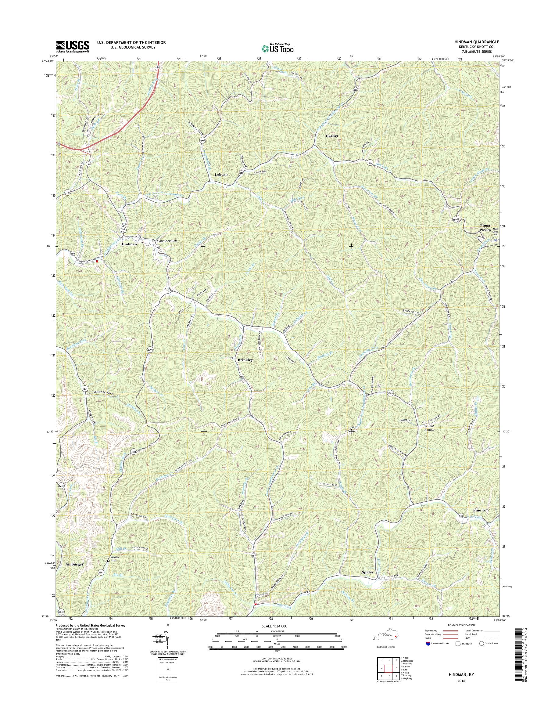 MyTopo Hindman, Kentucky USGS Quad Topo Map