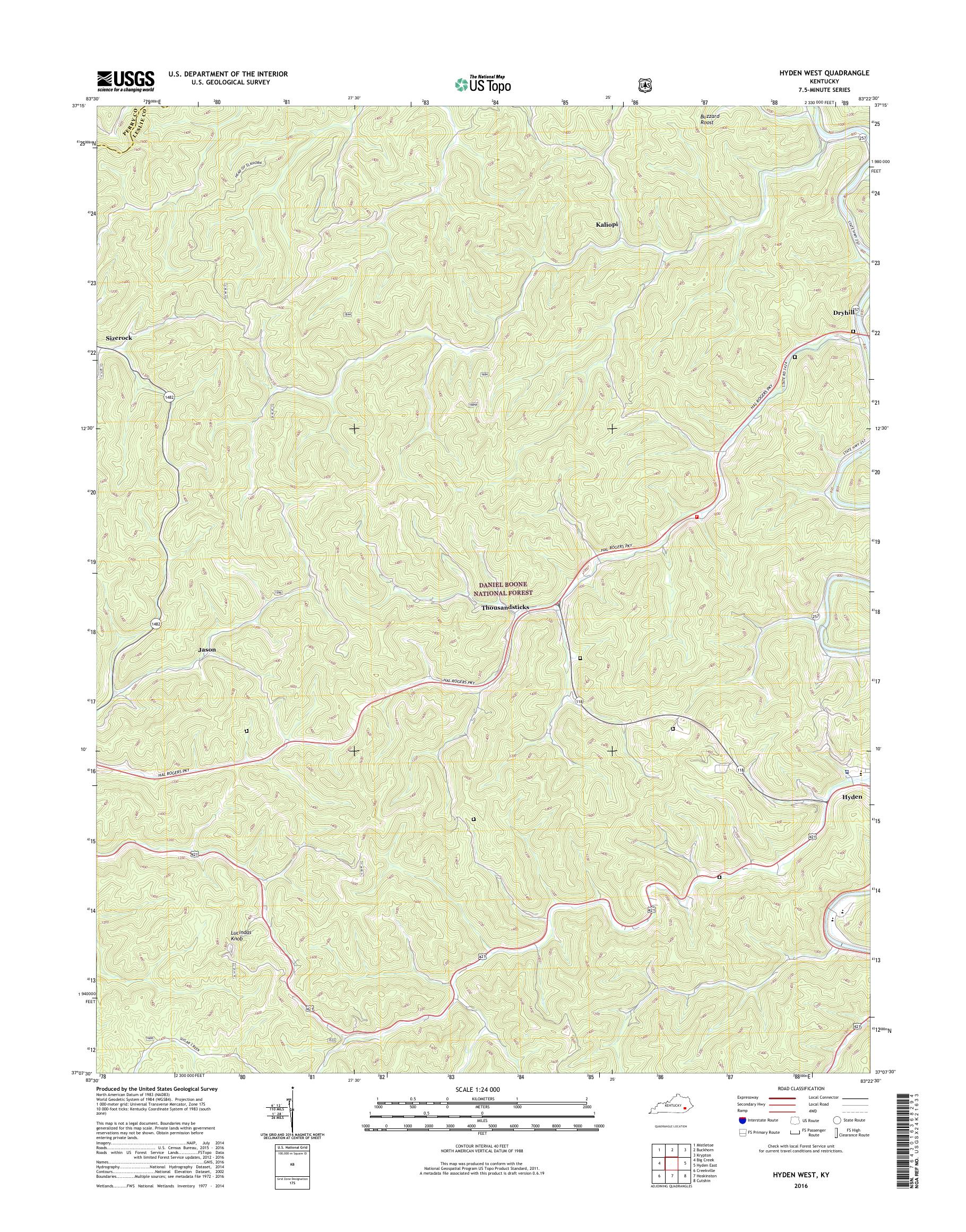 MyTopo Hyden West, Kentucky USGS Quad Topo Map