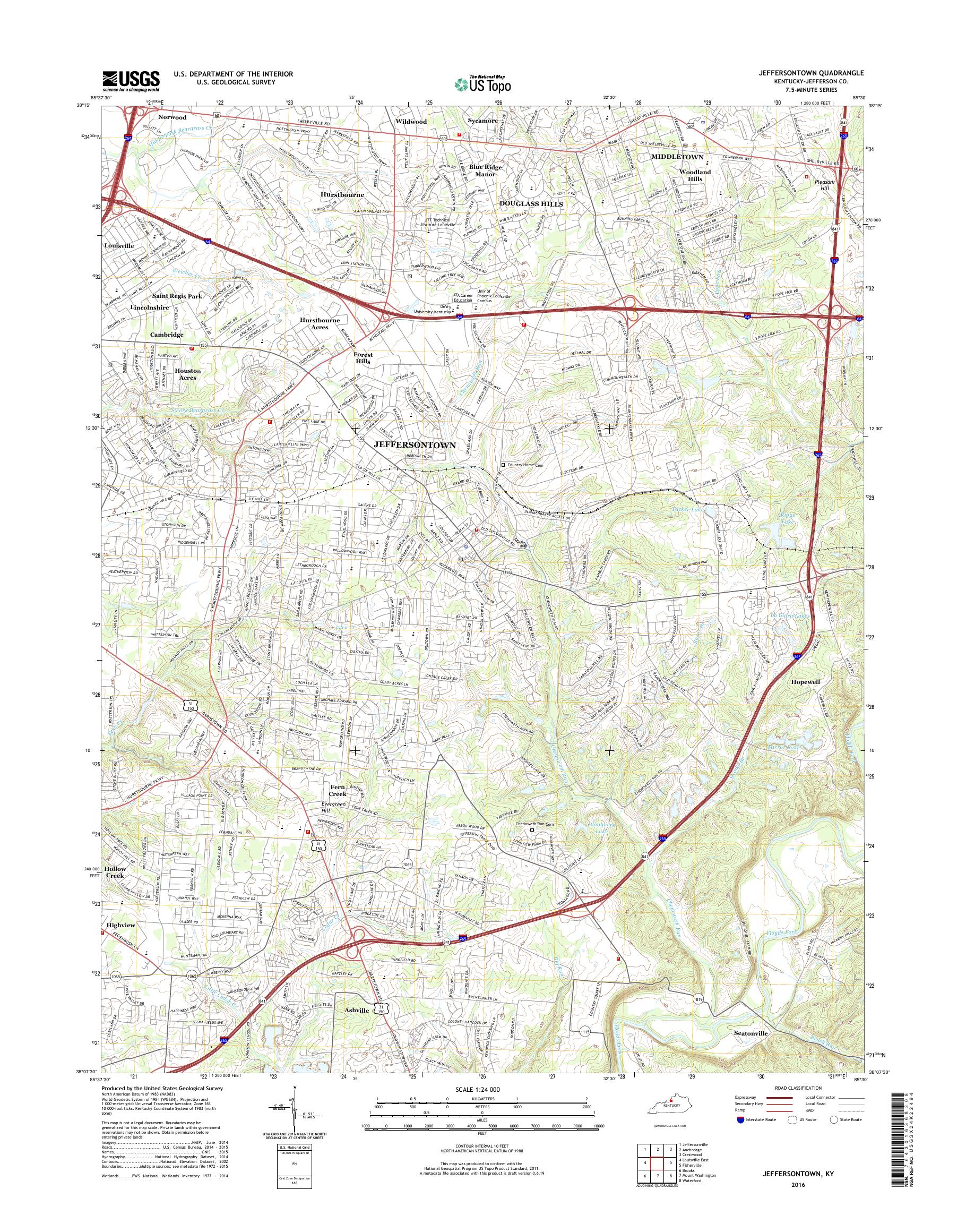 MyTopo Jeffersontown, Kentucky USGS Quad Topo Map