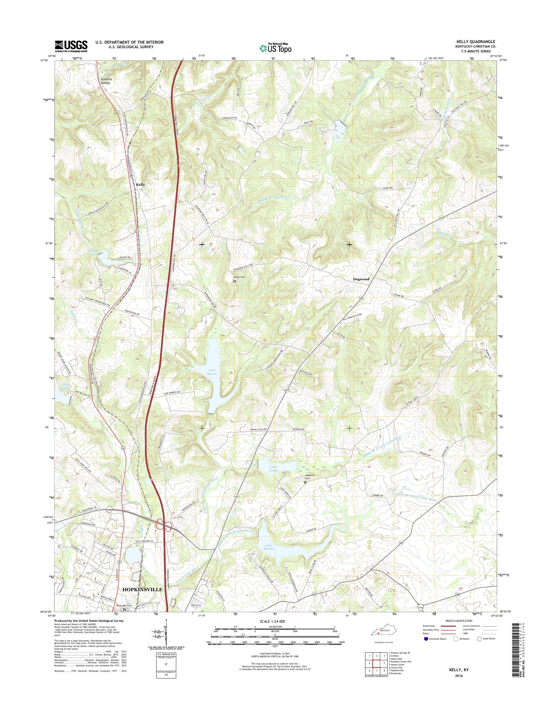 MyTopo Kelly, Kentucky USGS Quad Topo Map