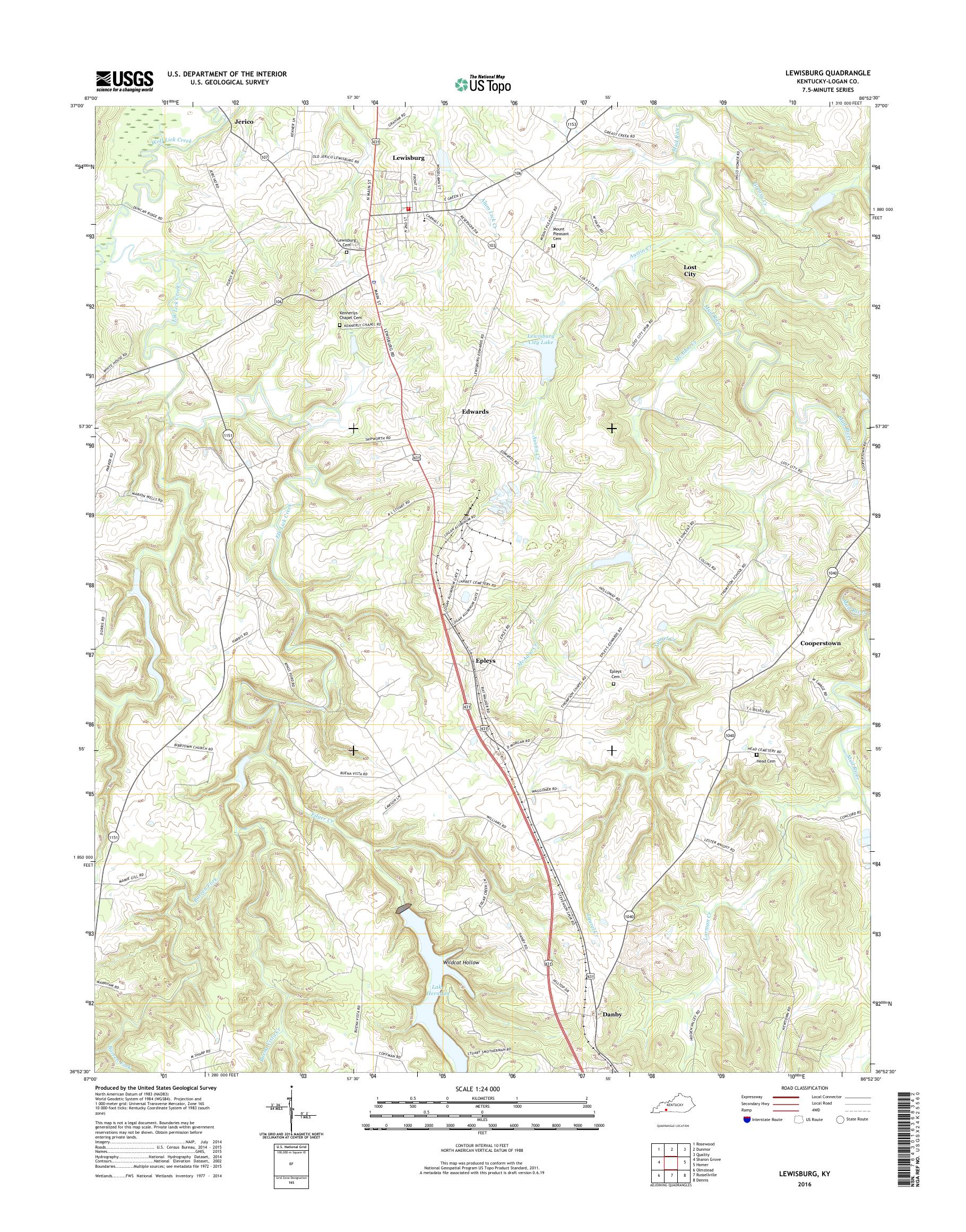 MyTopo Lewisburg, Kentucky USGS Quad Topo Map