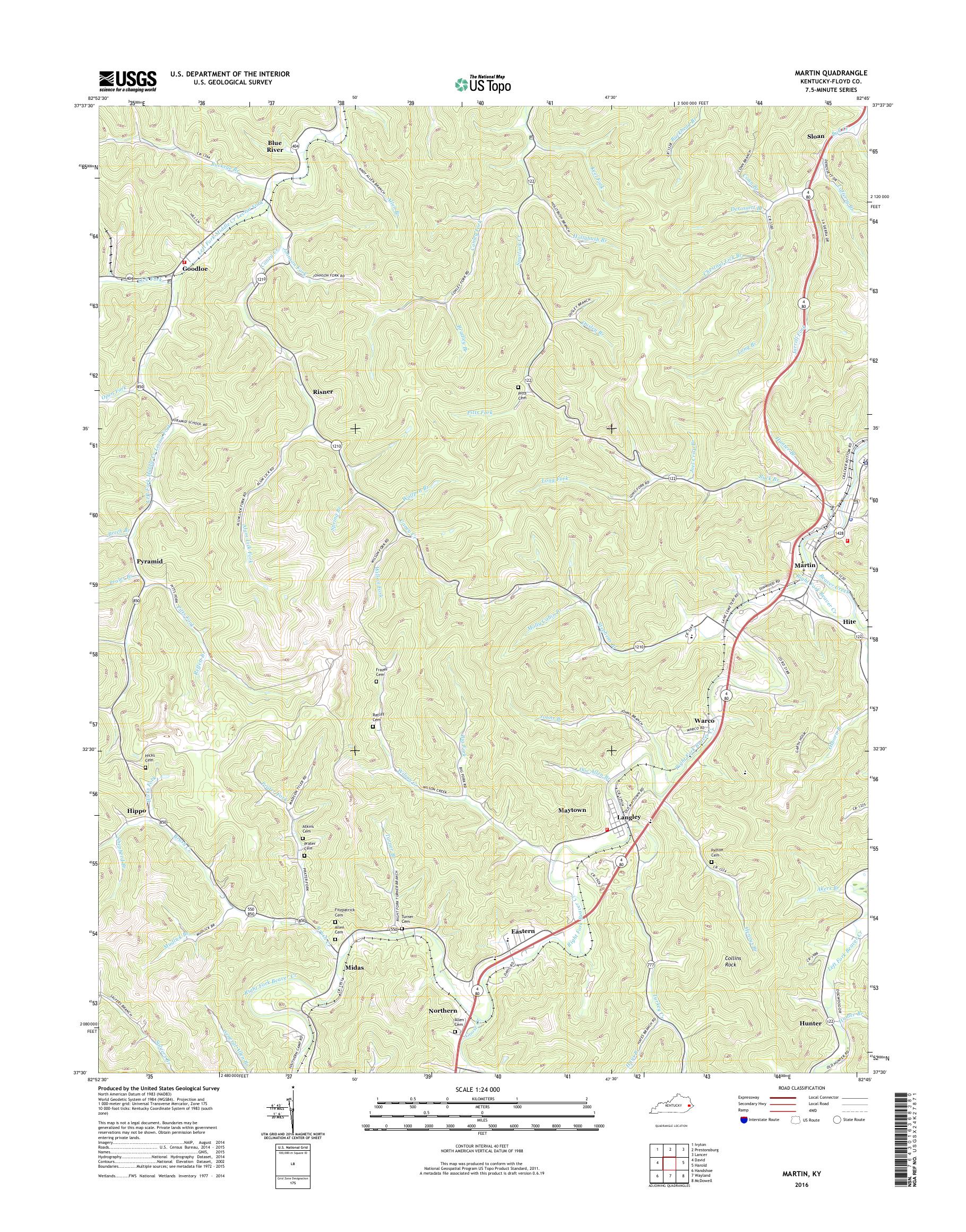 MyTopo Martin, Kentucky USGS Quad Topo Map