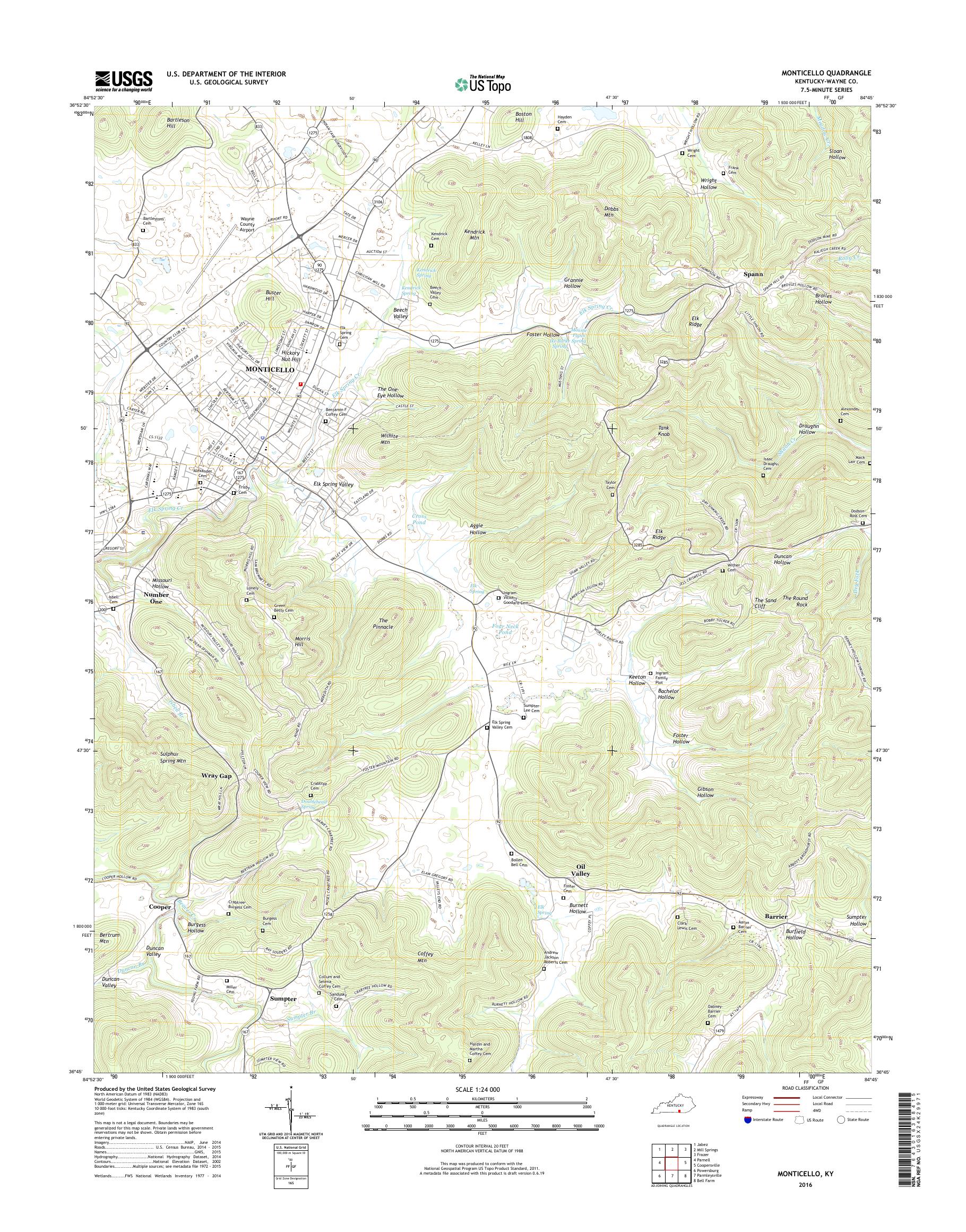 MyTopo Monticello, Kentucky USGS Quad Topo Map