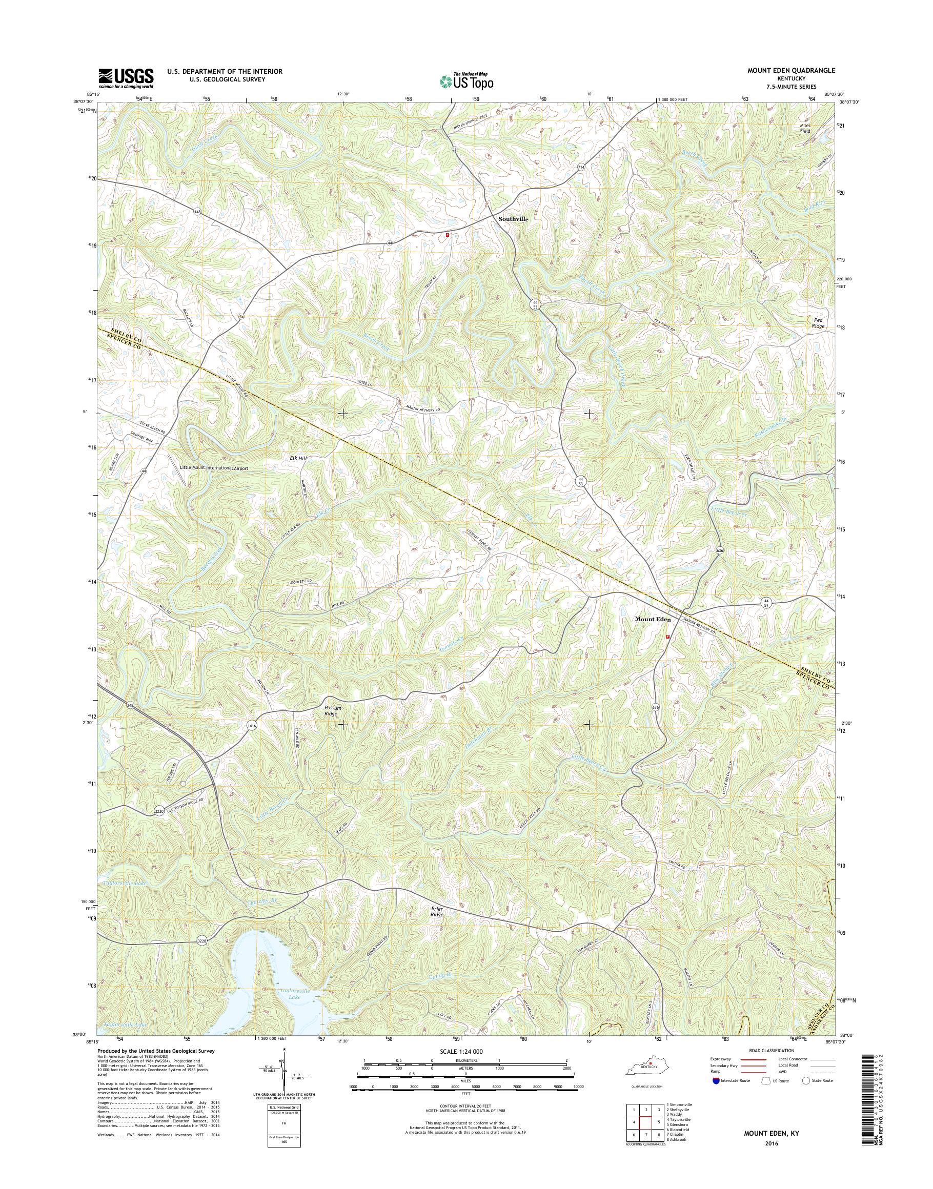 MyTopo Mount Eden, Kentucky USGS Quad Topo Map
