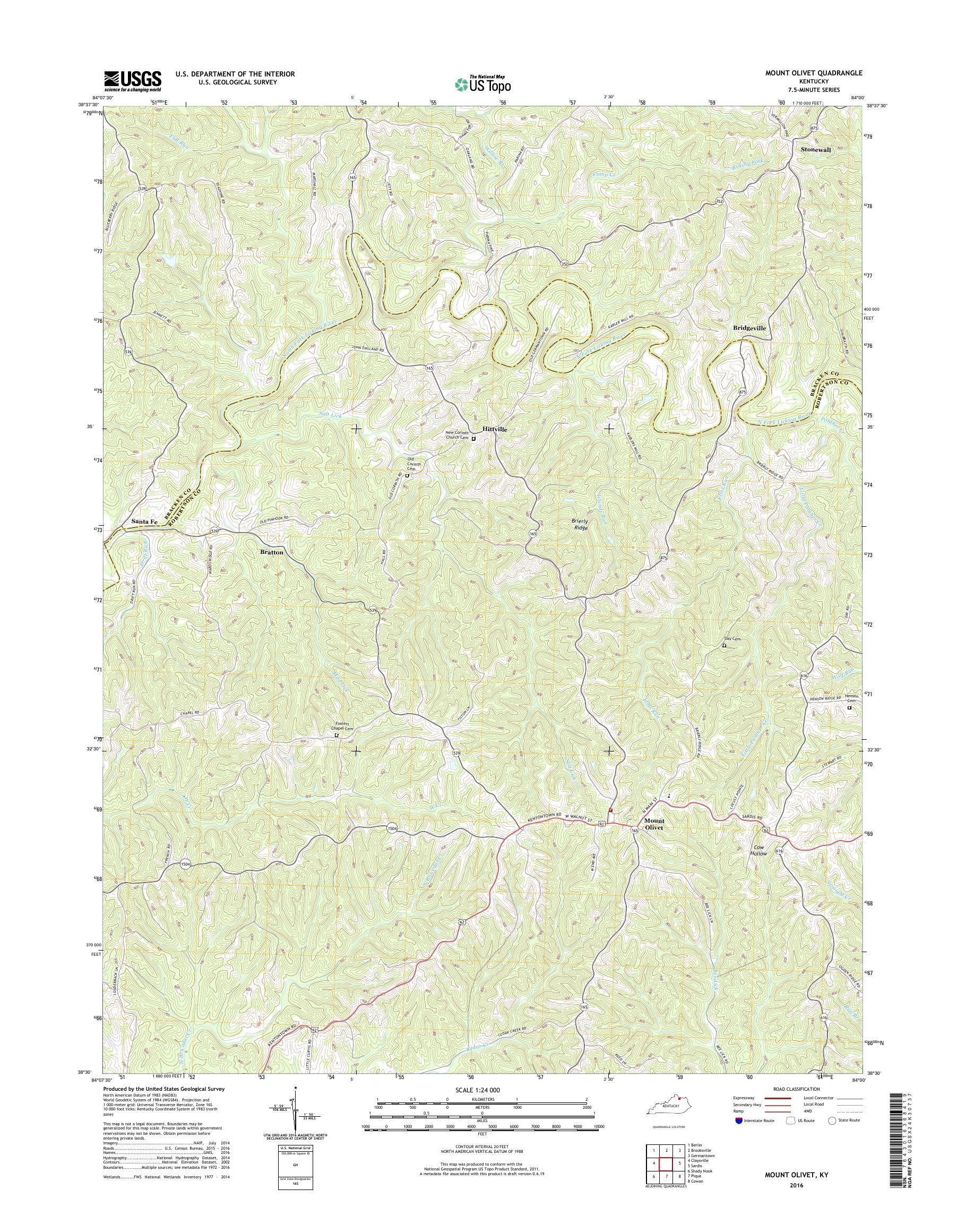MyTopo Mount Olivet, Kentucky USGS Quad Topo Map