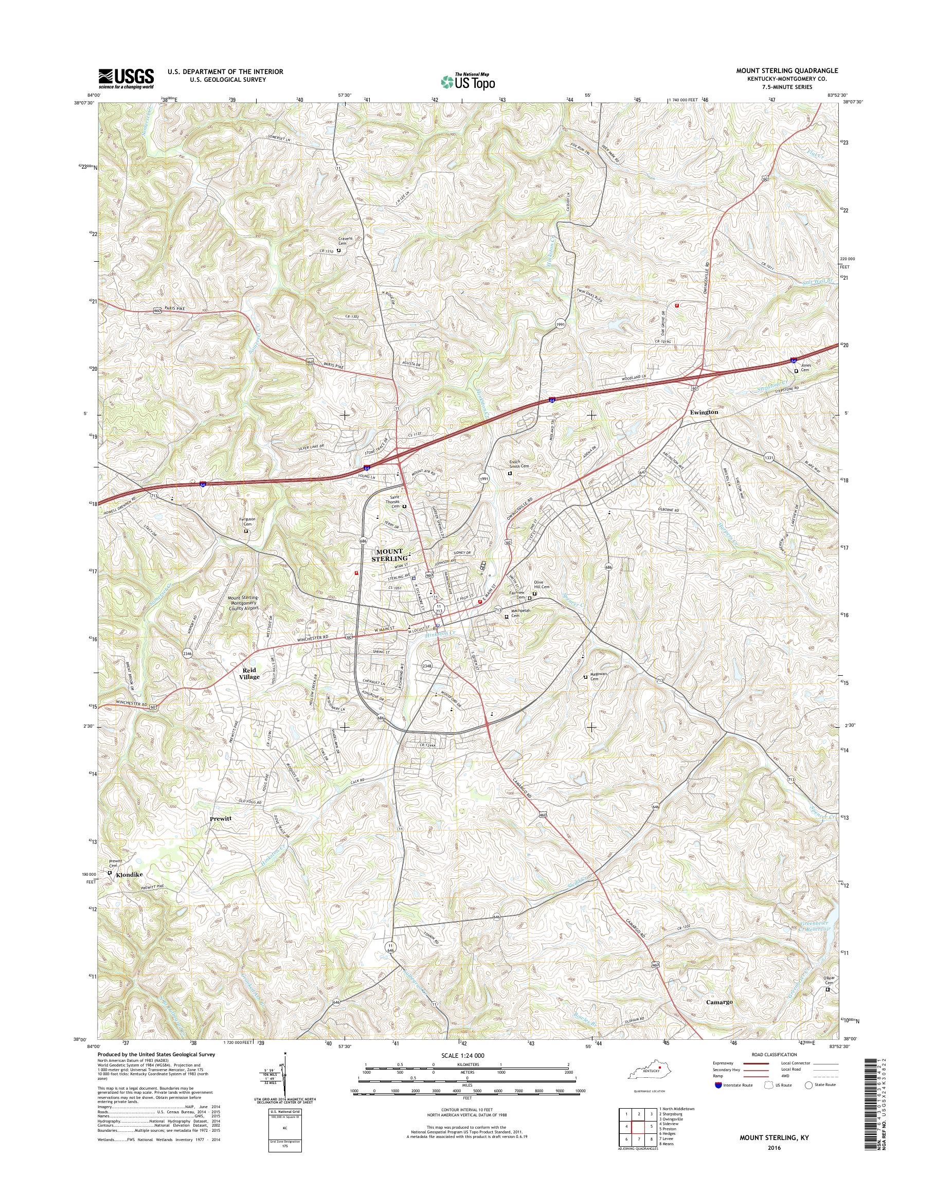 MyTopo Mount Sterling, Kentucky USGS Quad Topo Map