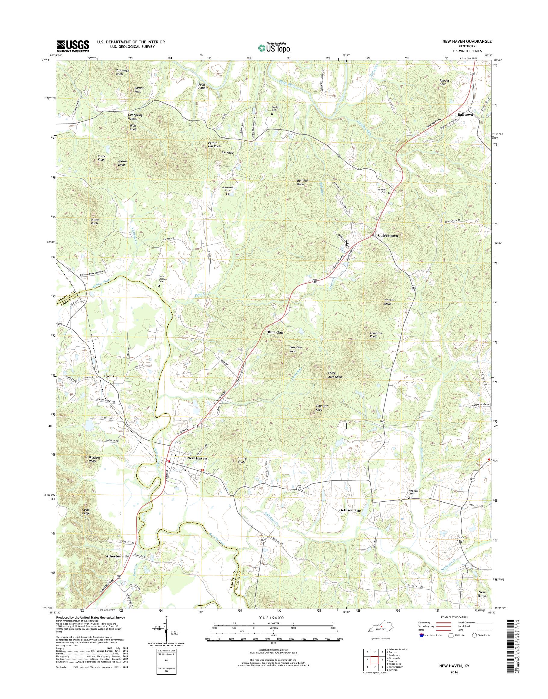 MyTopo New Haven, Kentucky USGS Quad Topo Map