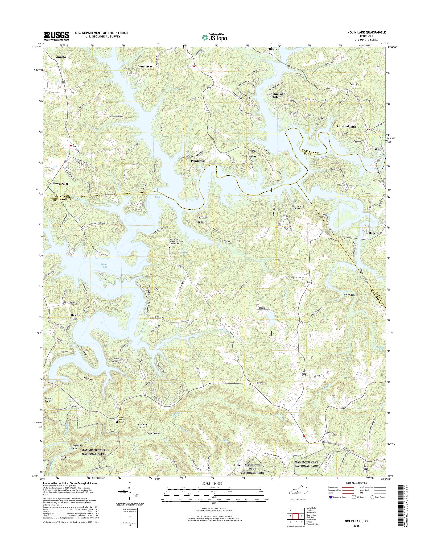 MyTopo Nolin Lake, Kentucky USGS Quad Topo Map