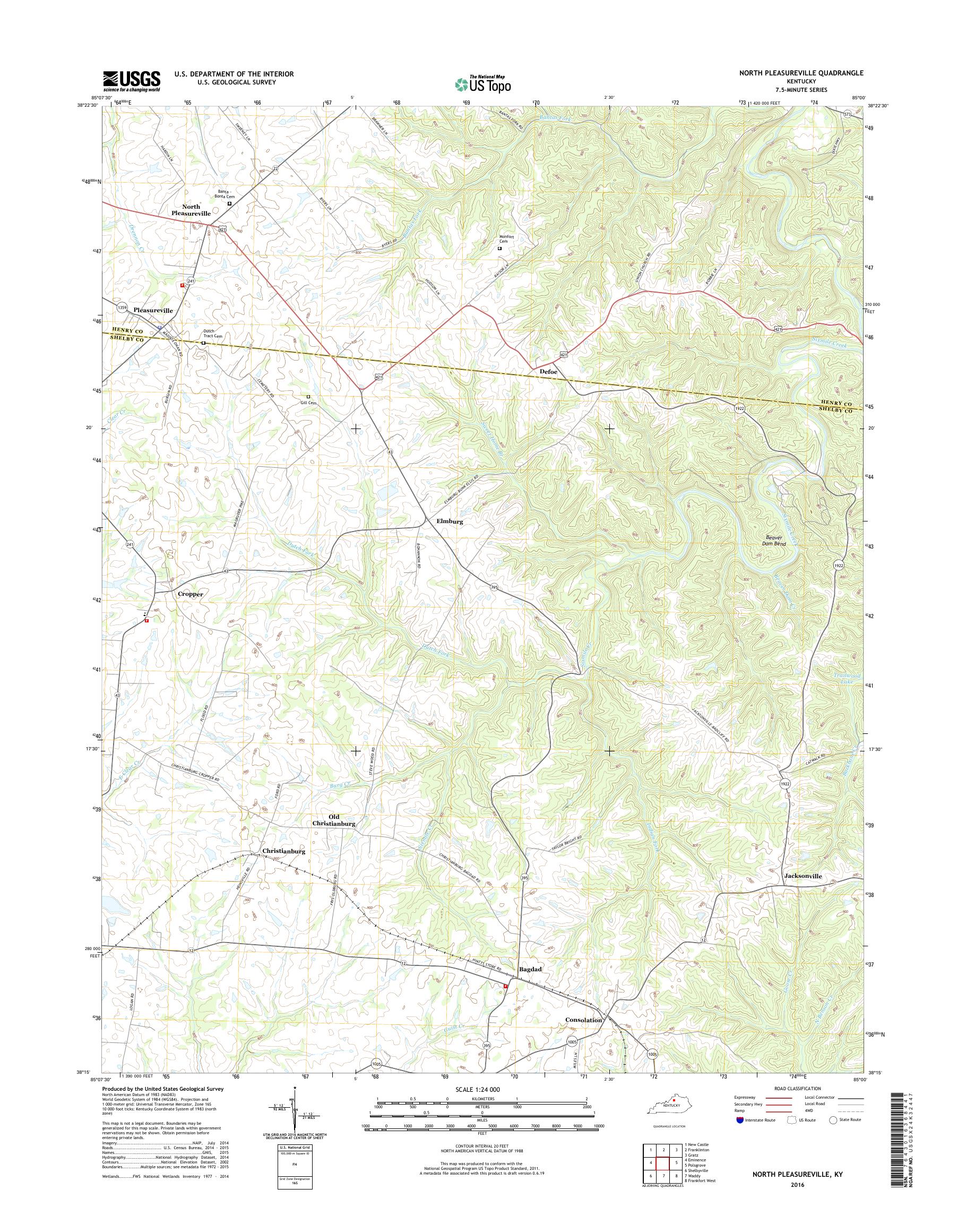 MyTopo North Pleasureville, Kentucky USGS Quad Topo Map