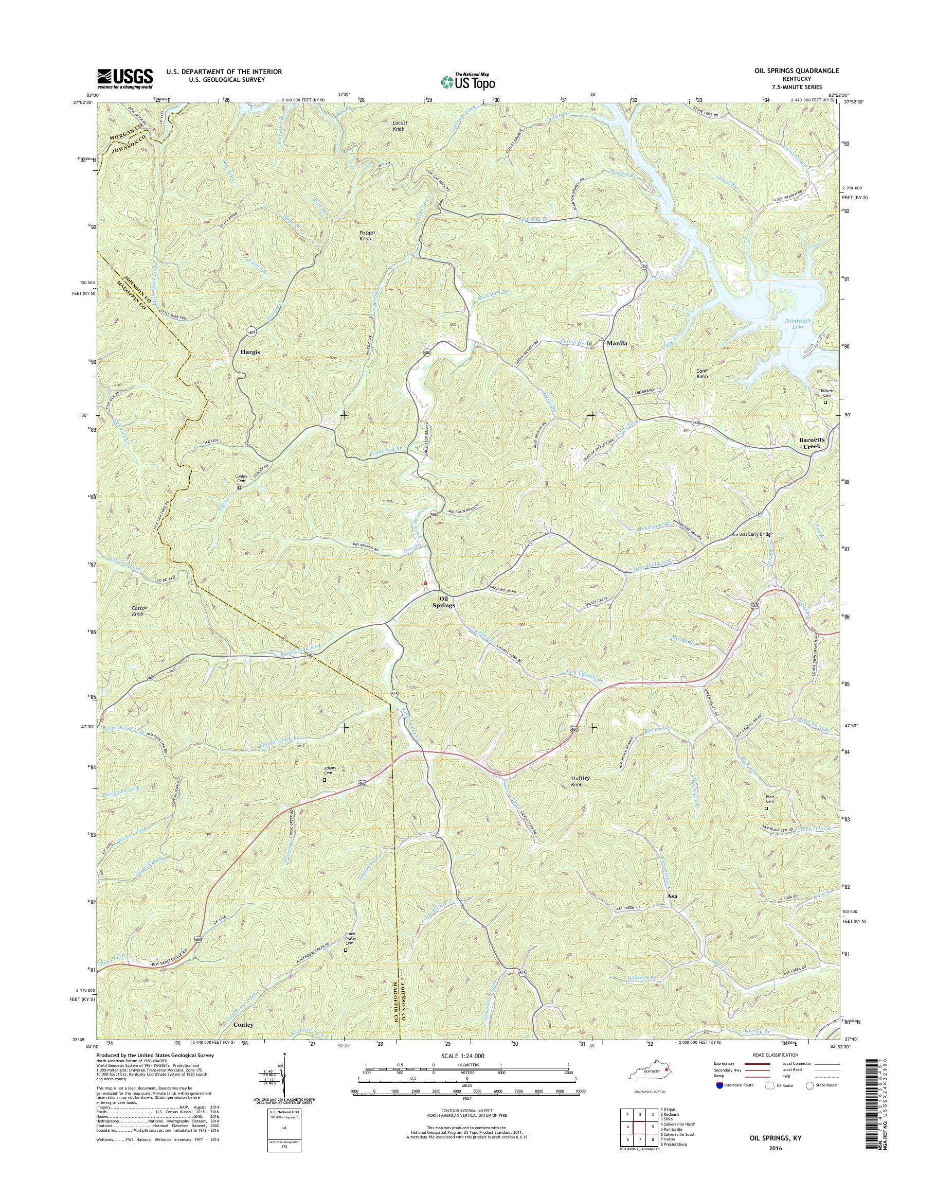 MyTopo Oil Springs, Kentucky USGS Quad Topo Map