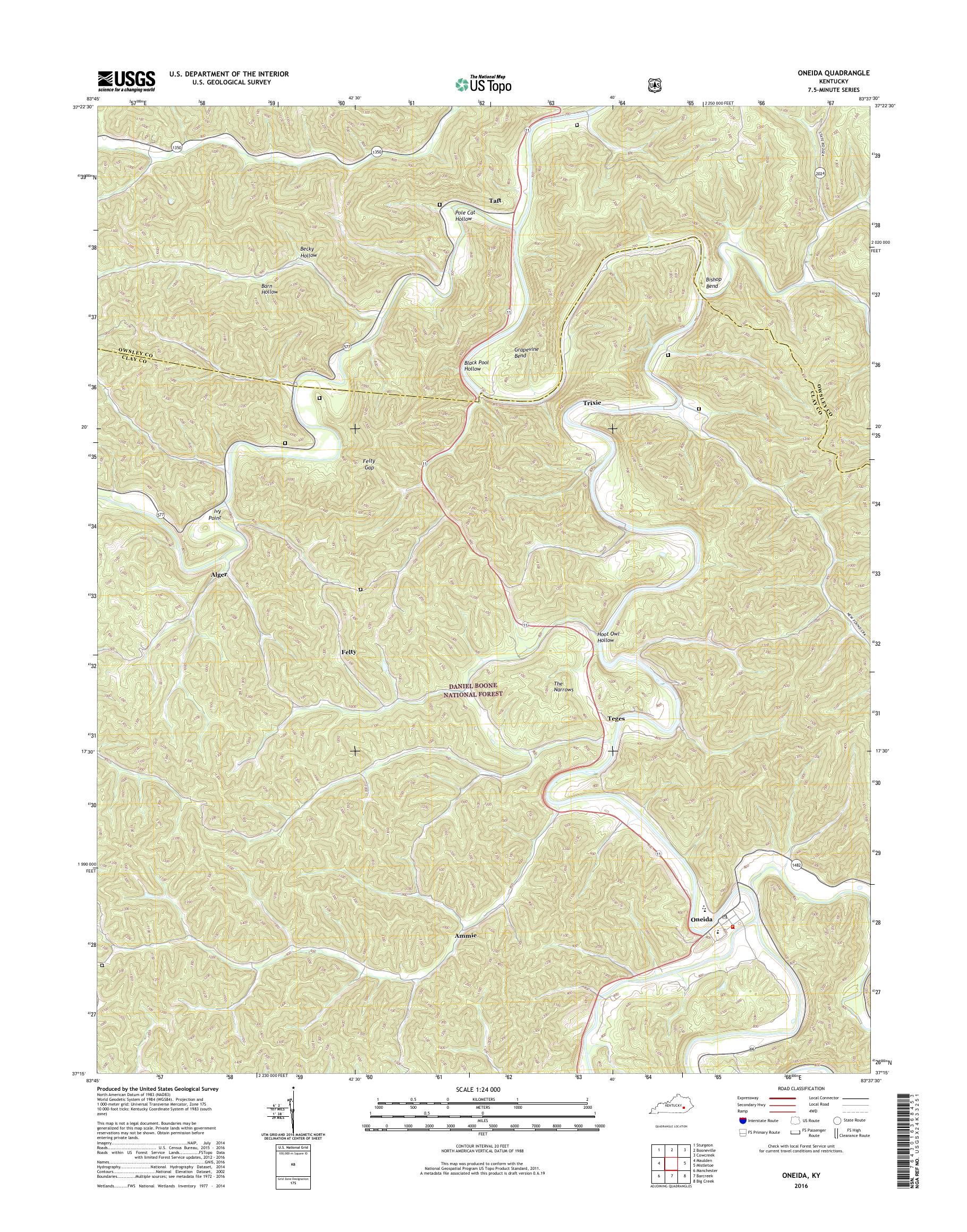 MyTopo Oneida, Kentucky USGS Quad Topo Map