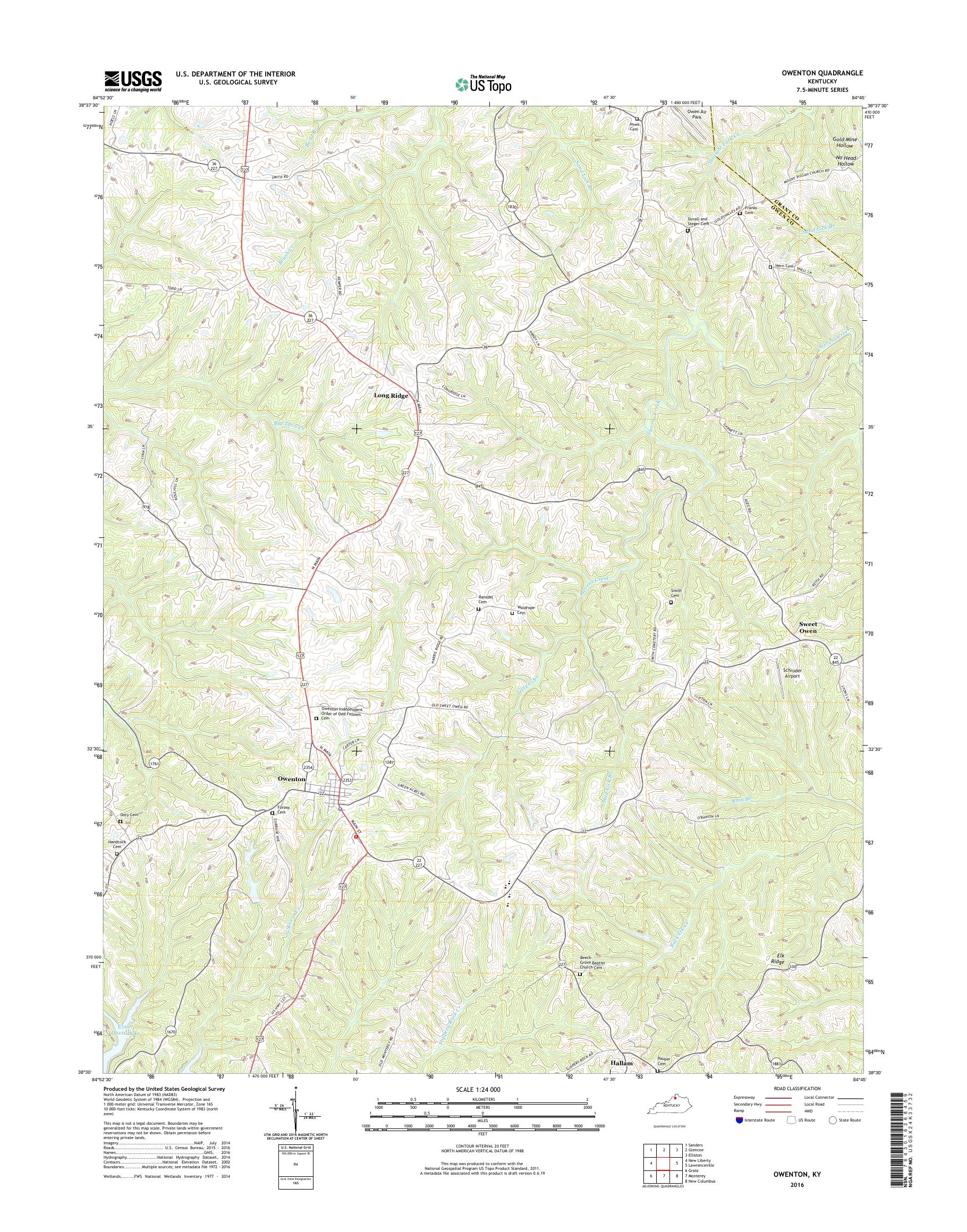 MyTopo Owenton, Kentucky USGS Quad Topo Map