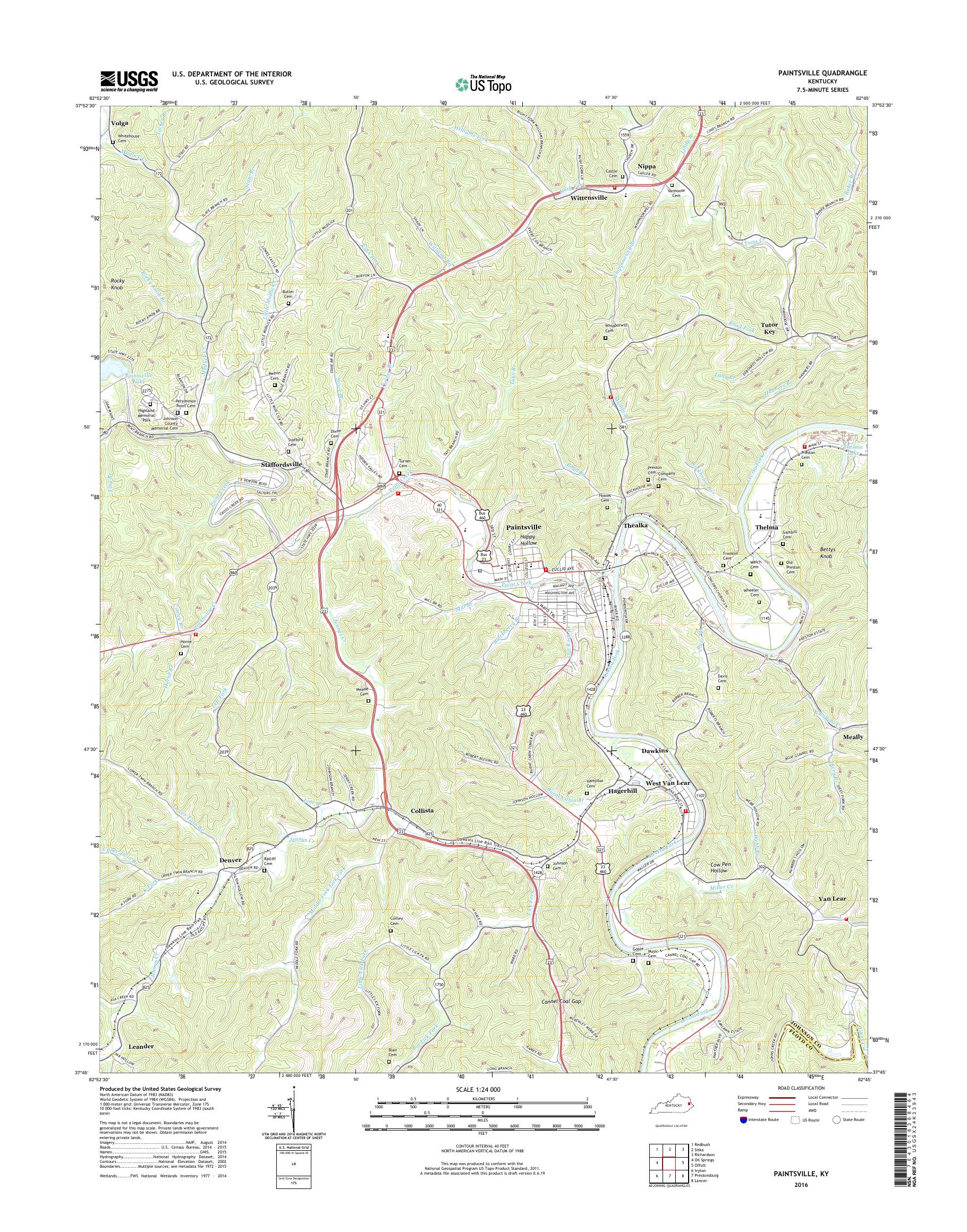 MyTopo Paintsville, Kentucky USGS Quad Topo Map