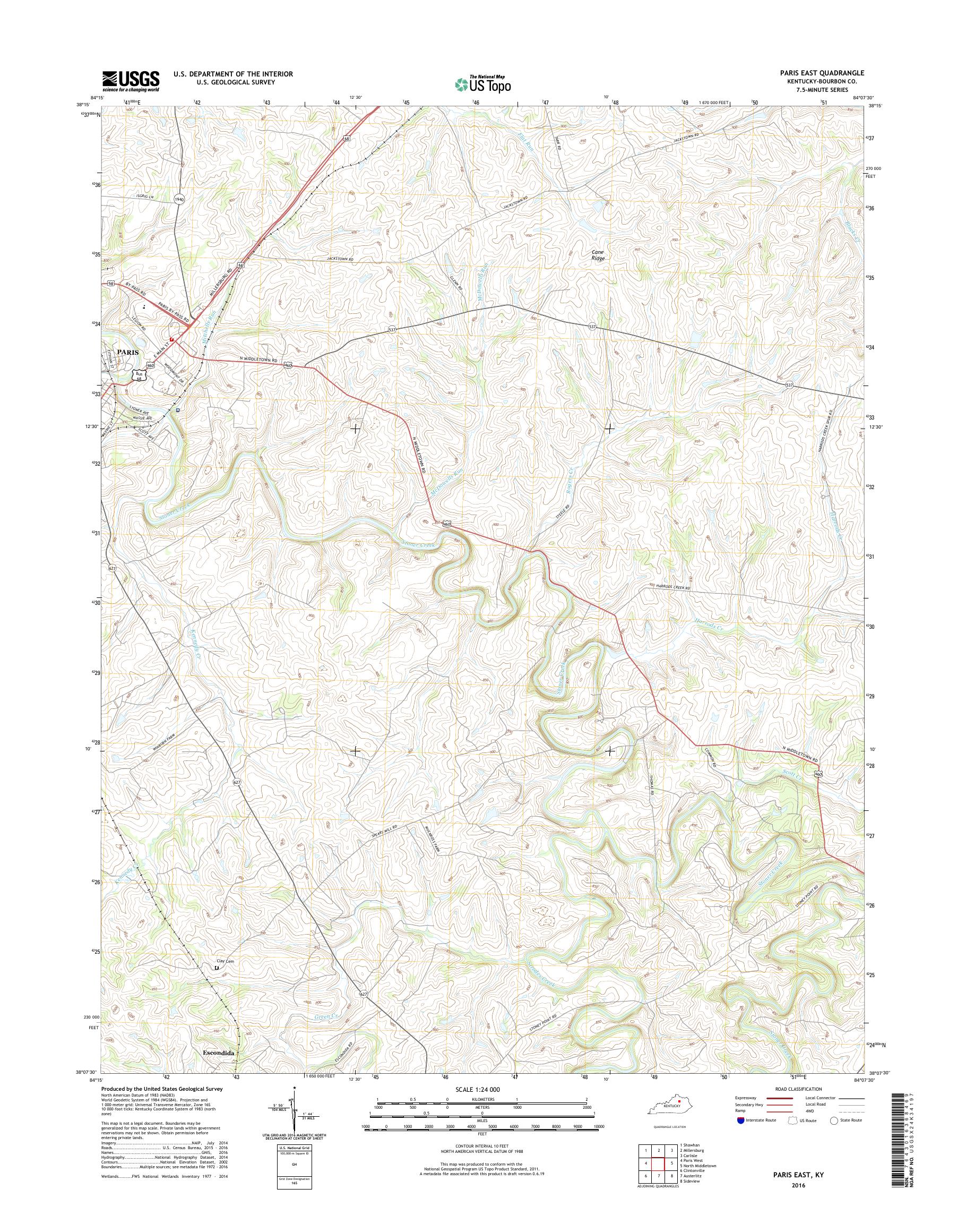 MyTopo Paris East, Kentucky USGS Quad Topo Map
