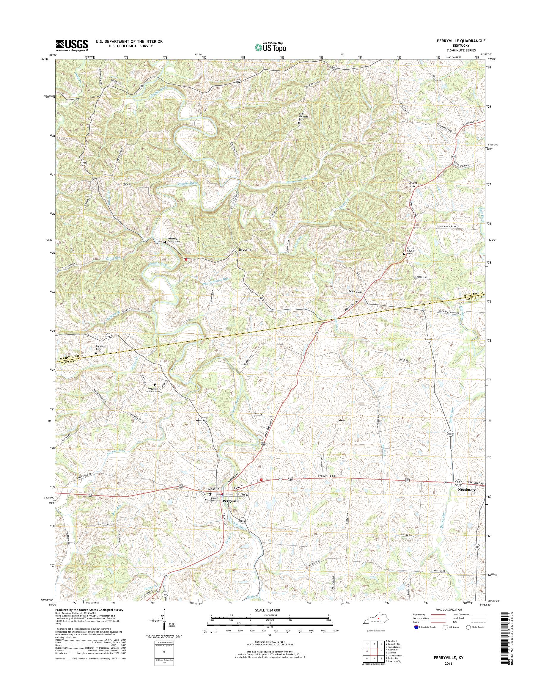 MyTopo Perryville, Kentucky USGS Quad Topo Map
