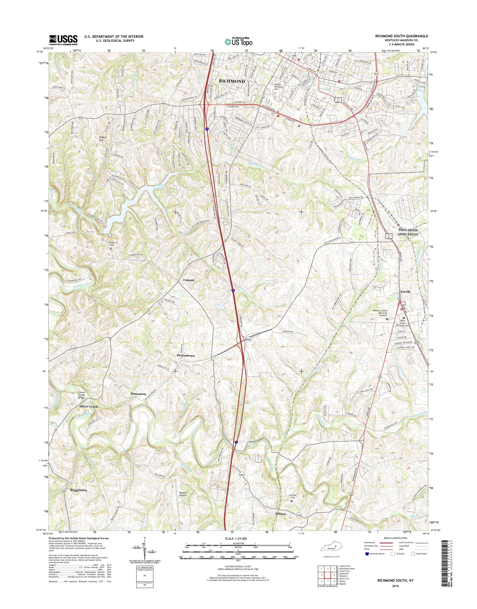 MyTopo Richmond South, Kentucky USGS Quad Topo Map