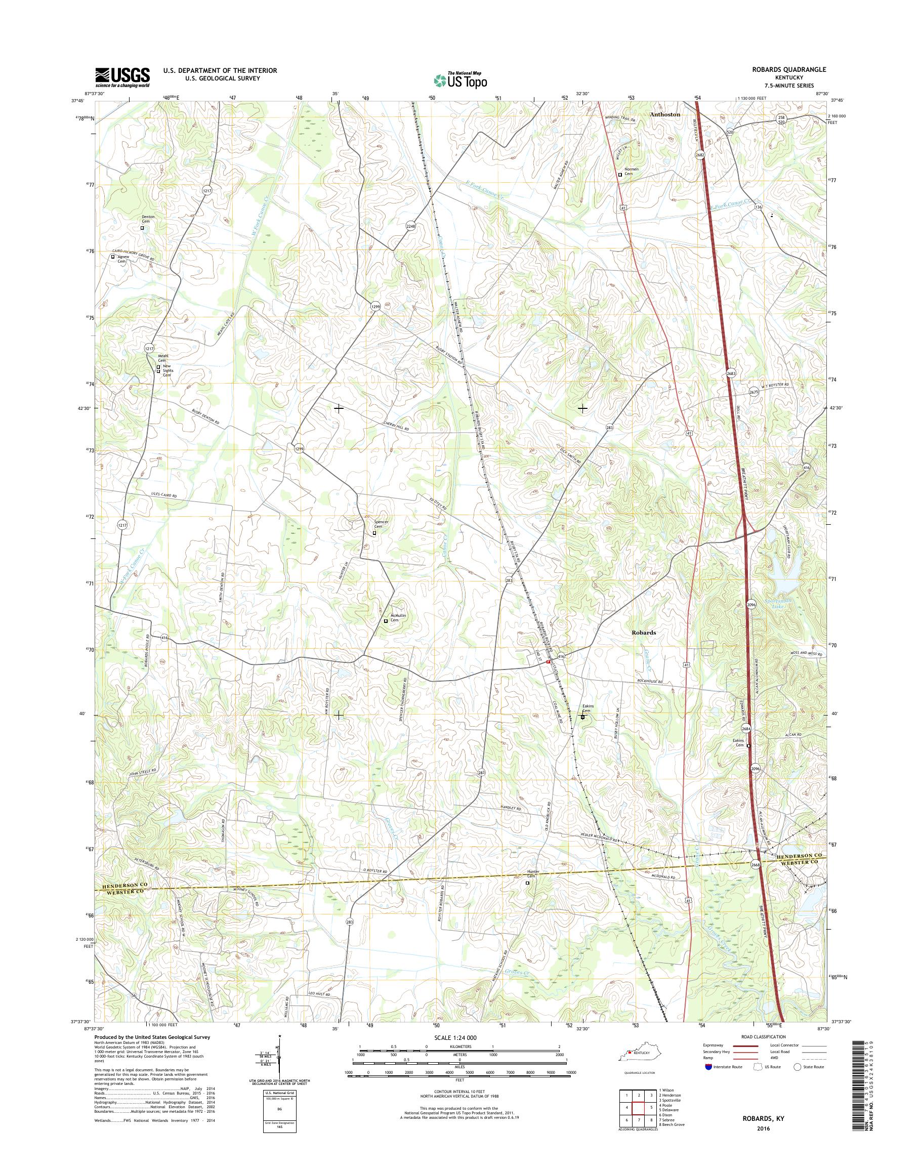 MyTopo Robards, Kentucky USGS Quad Topo Map